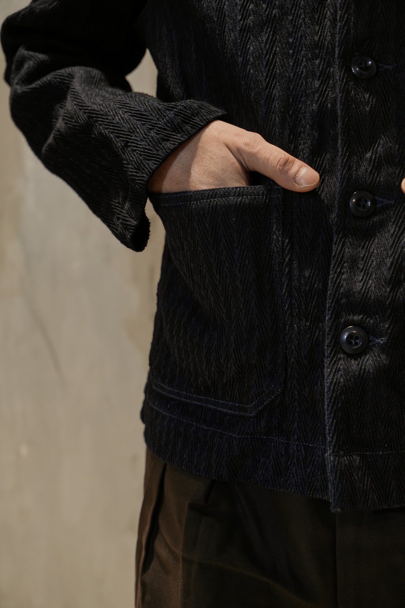 SHAWL COLLAR JACKET - KUROKI INDIGO HBT