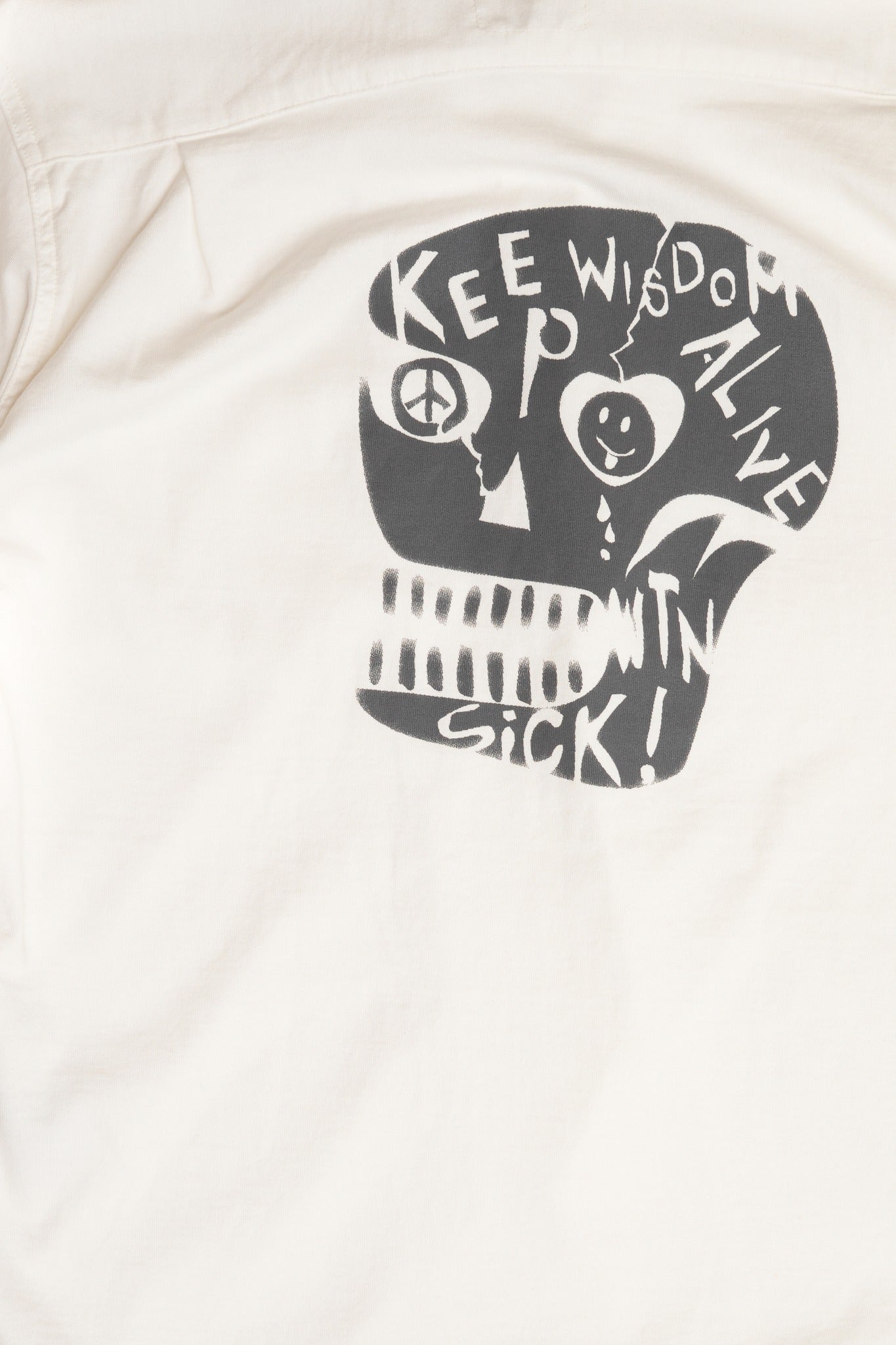 COTTON JURSEY SKULL PRINT OPEN SHIRT - WHITE