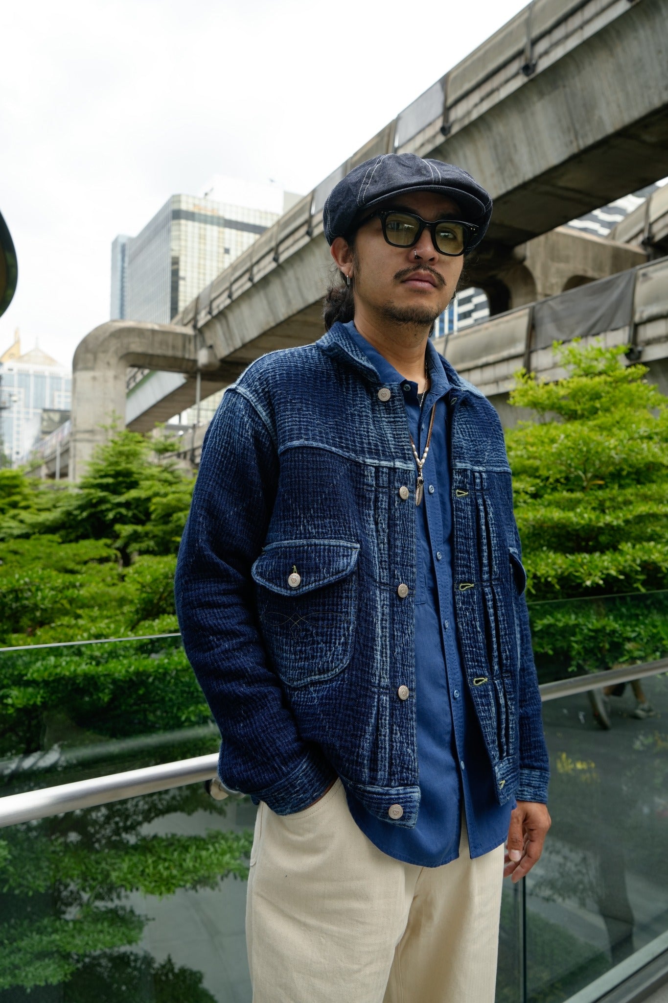 HEAVY SASHIKO CROPPED JACKET - INDIGO