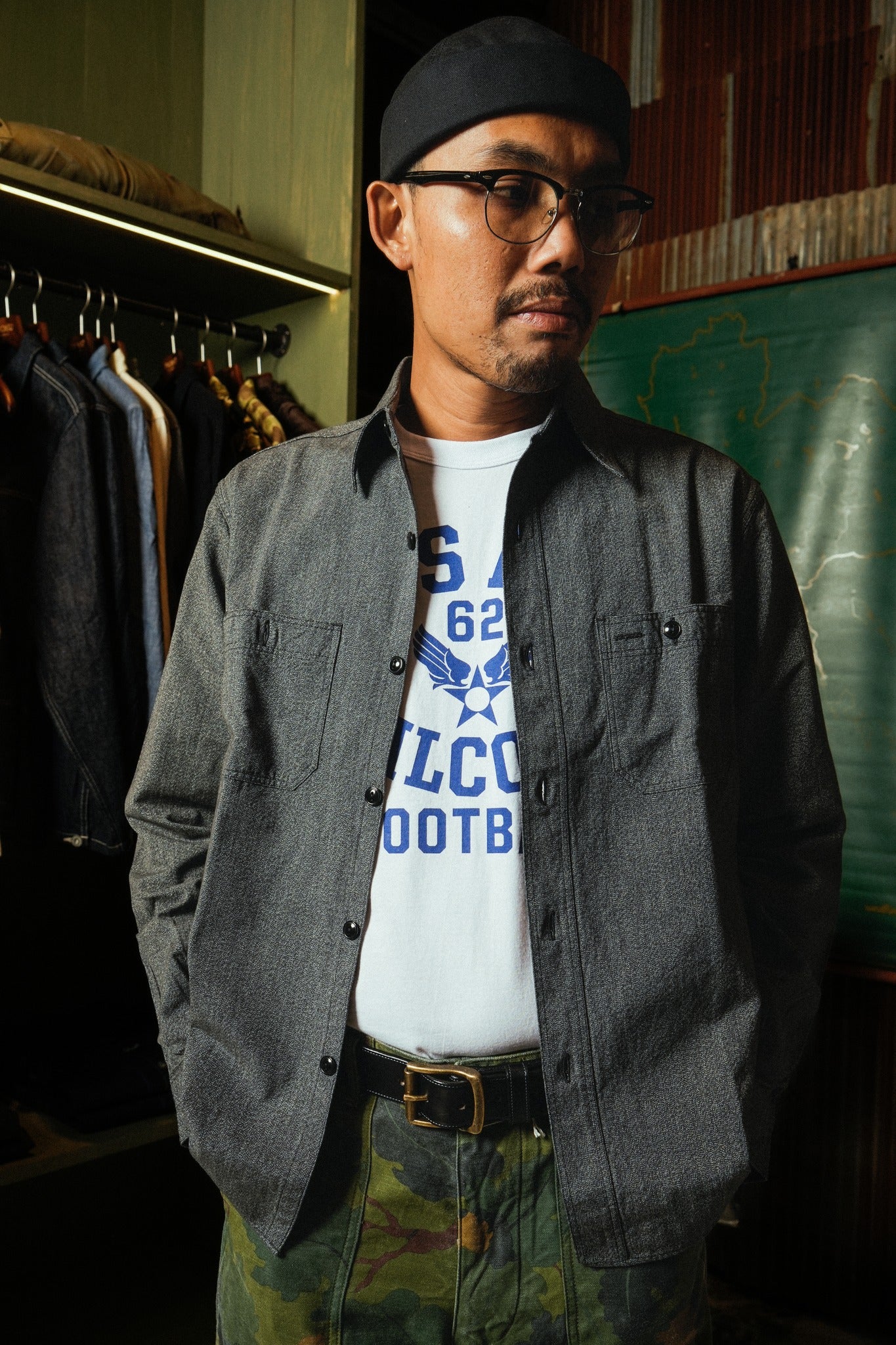 BR26082 COTTON COVERT WORK SHIRT - BLACK