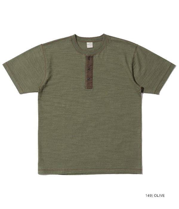 BR79192 SLUB YARN HENLEY NECK T-SHIRT - OLIVE