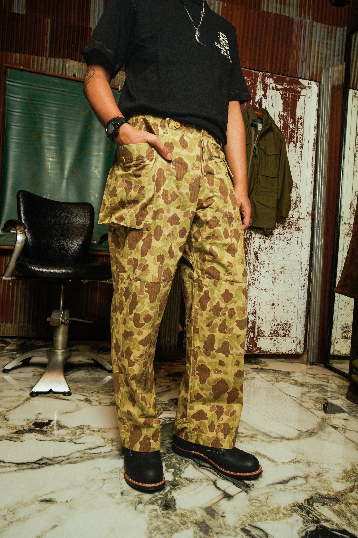 BR42585 TROUSERS HERRINGBONE TWILL CAMOUFLAGE - CAMOUFLAGE