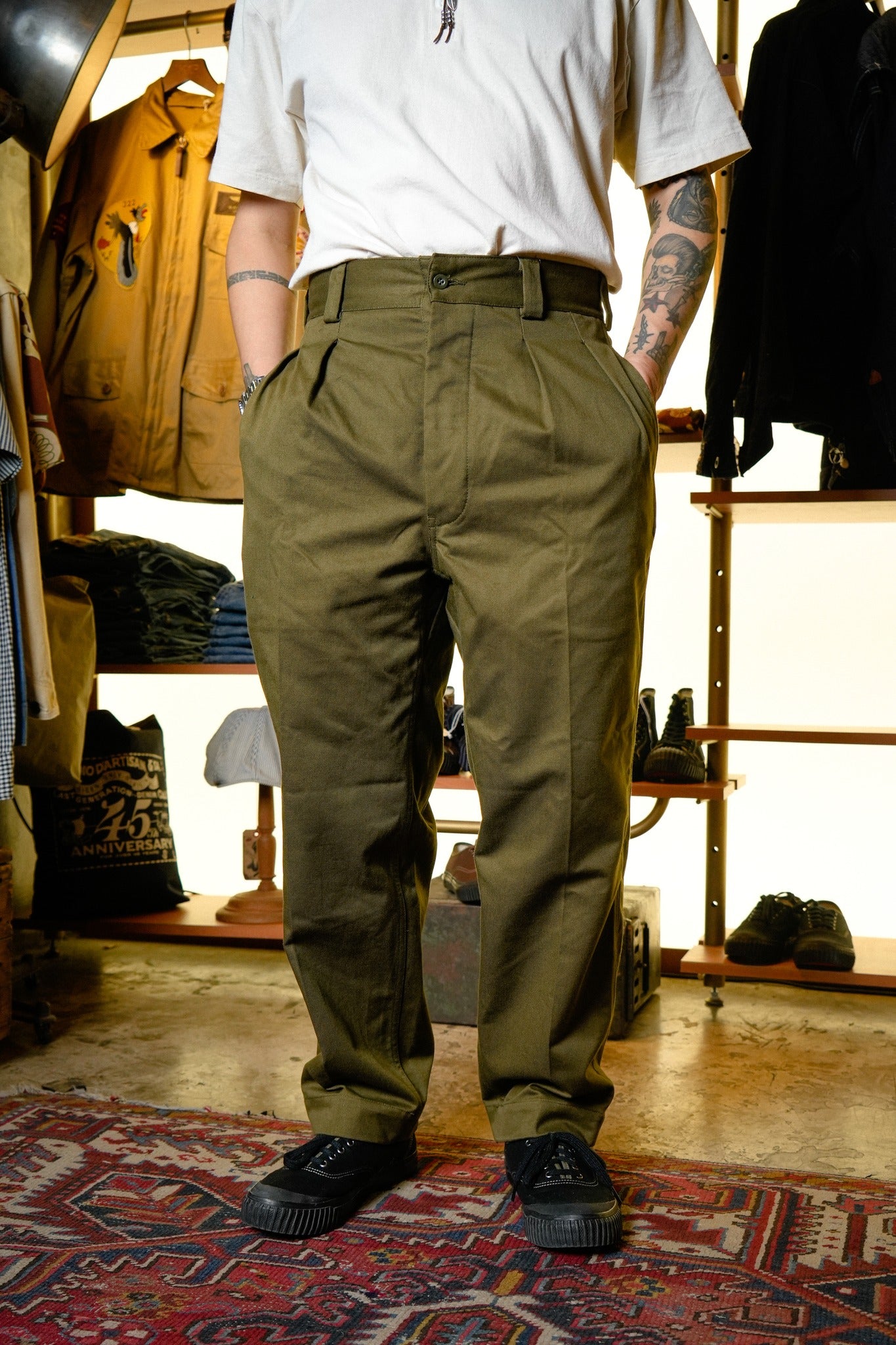 10141 FRENCH M-52 CHINO TROUSERS - OLIVE