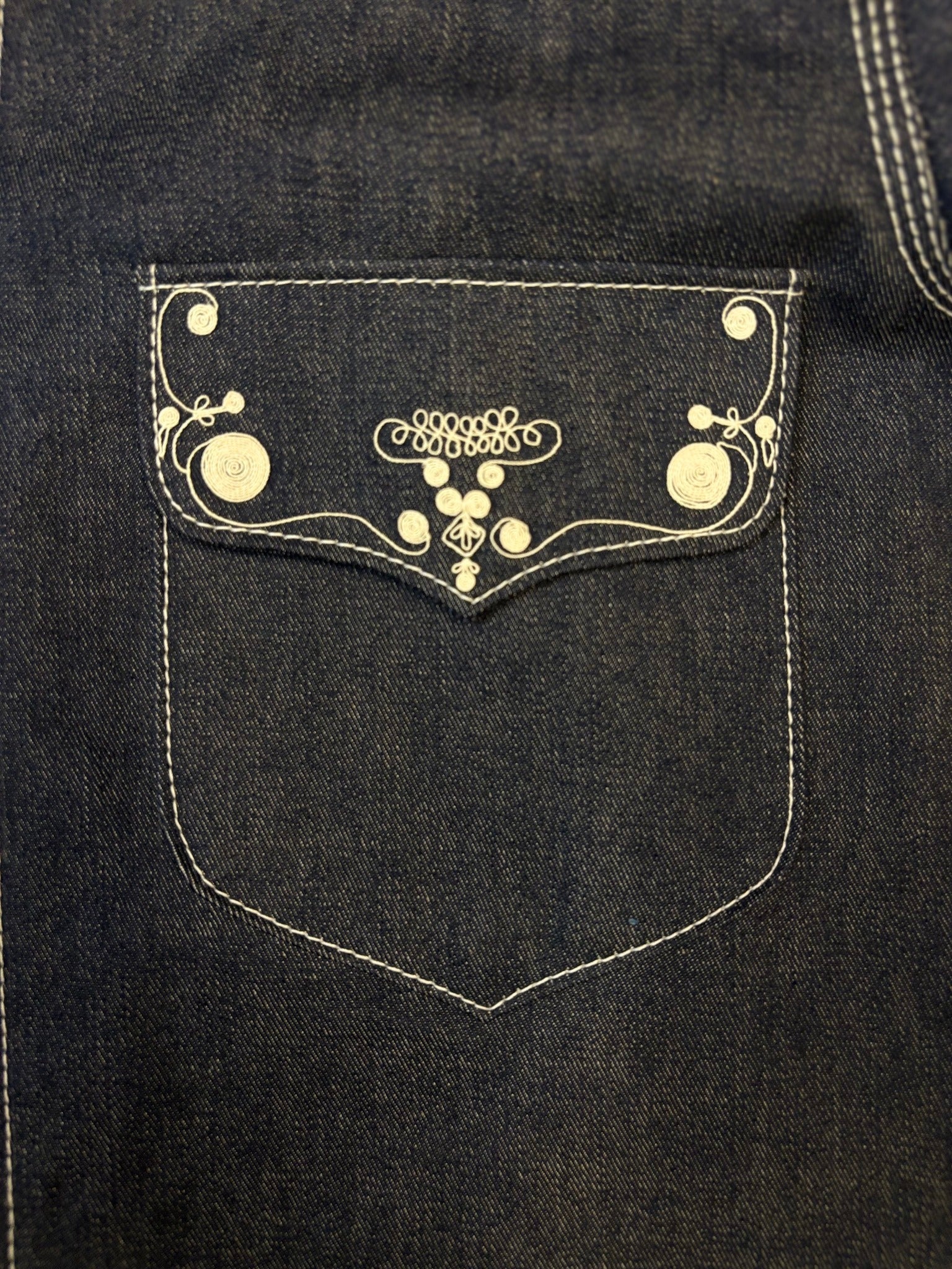 AK/PR/LOT2/JKT/033 Denim 1 Pocket with Mexican Motif on Collar & Flap - White Selvedge - INDIGO