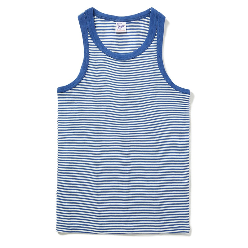 Panel ribbed tank top - WHITE/BLUE
