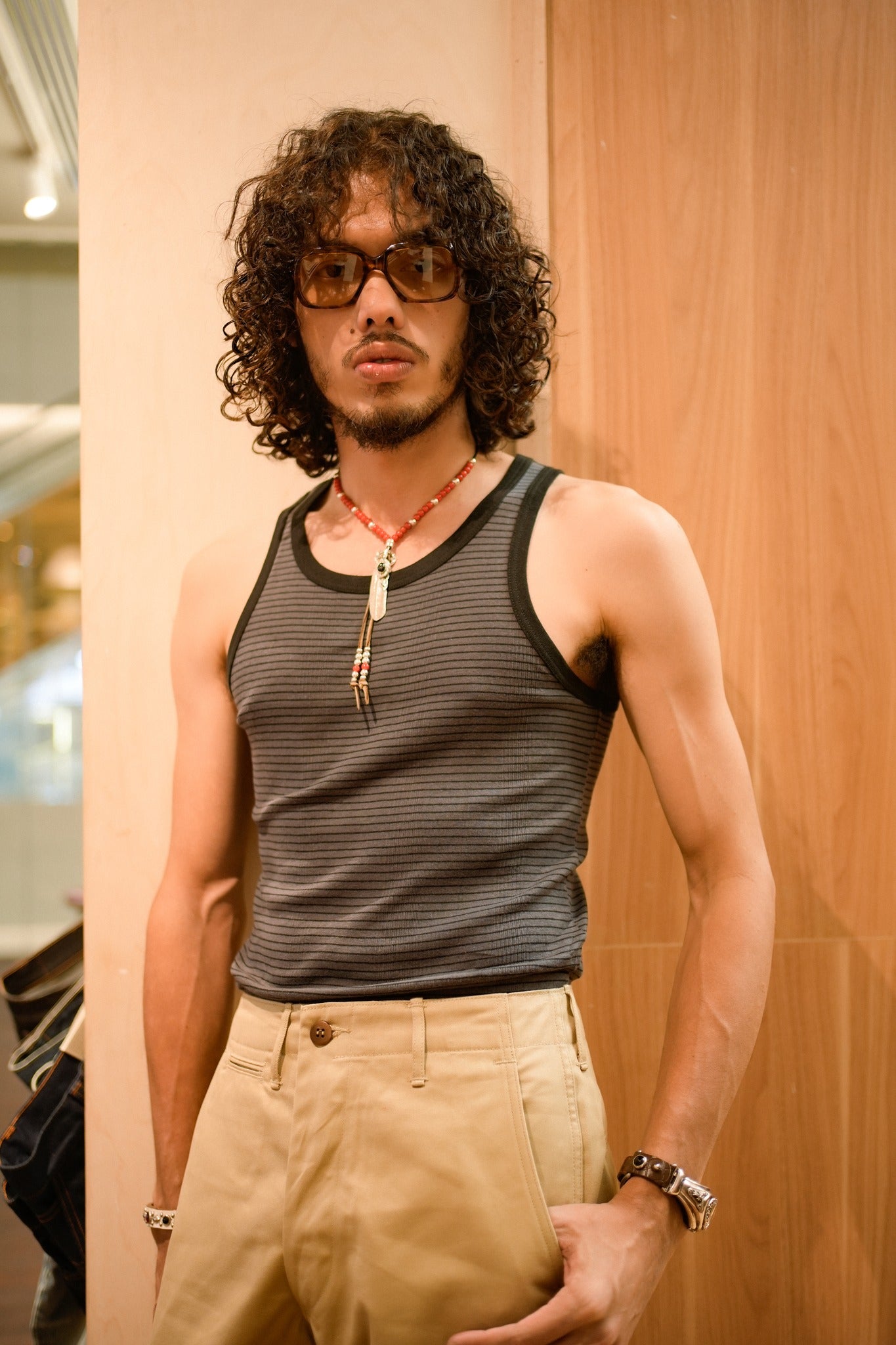 Panel ribbed tank top - CHARCOAL GRAY/BLACK