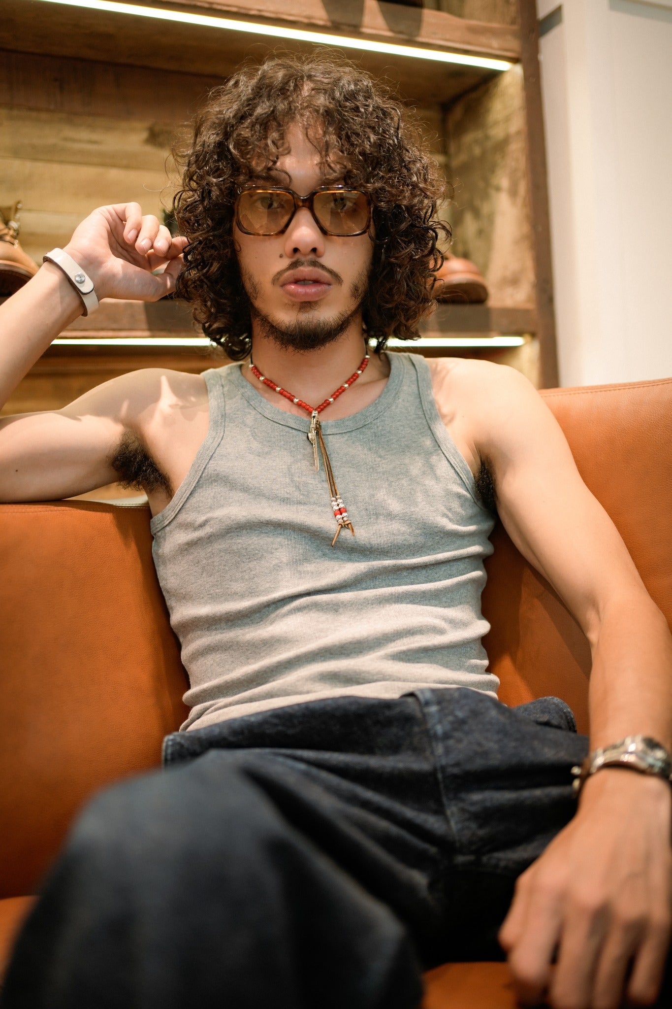 Panel ribbed tank top - GRAY