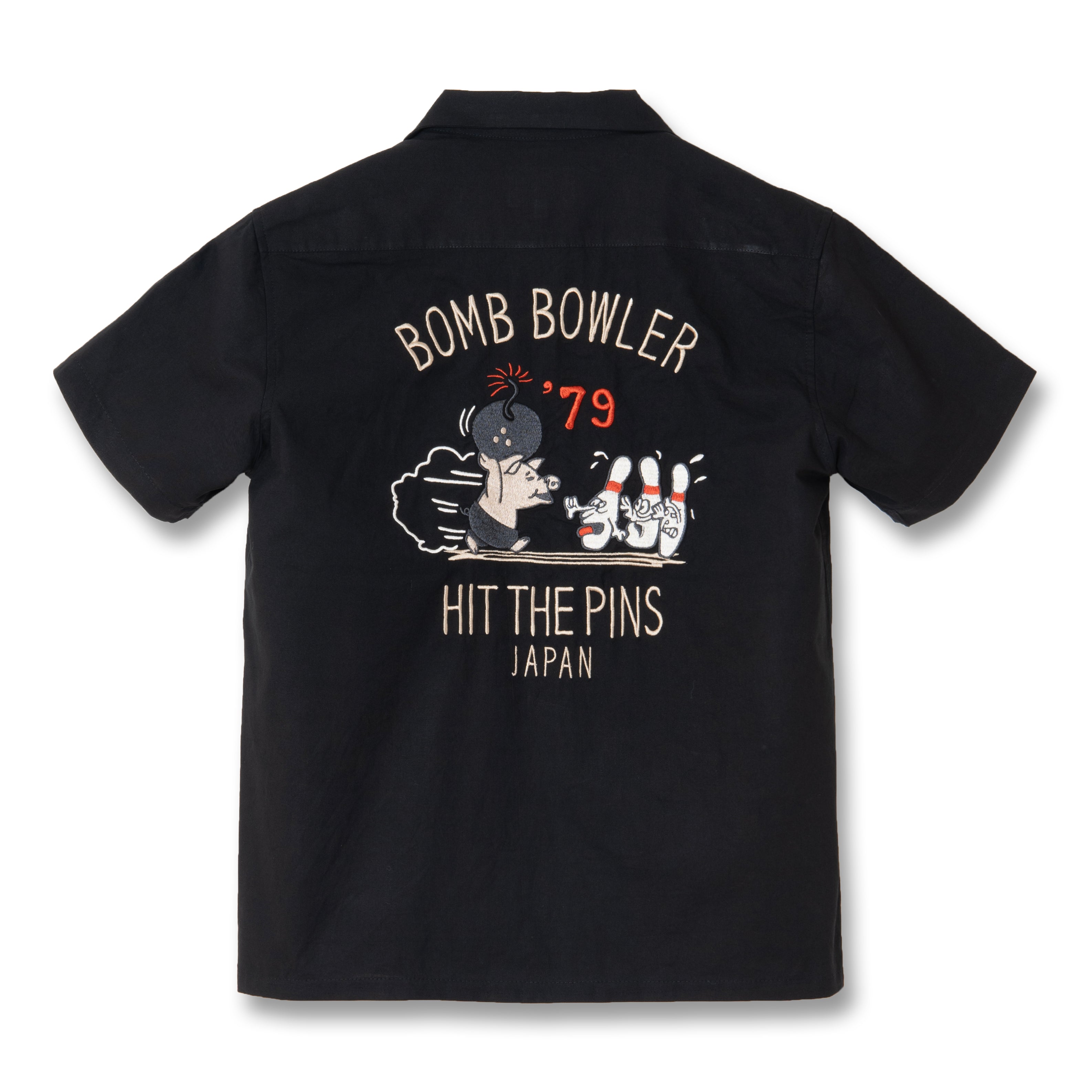 5743 EMBROIDERED BOWLING SHIRT - BLACK
