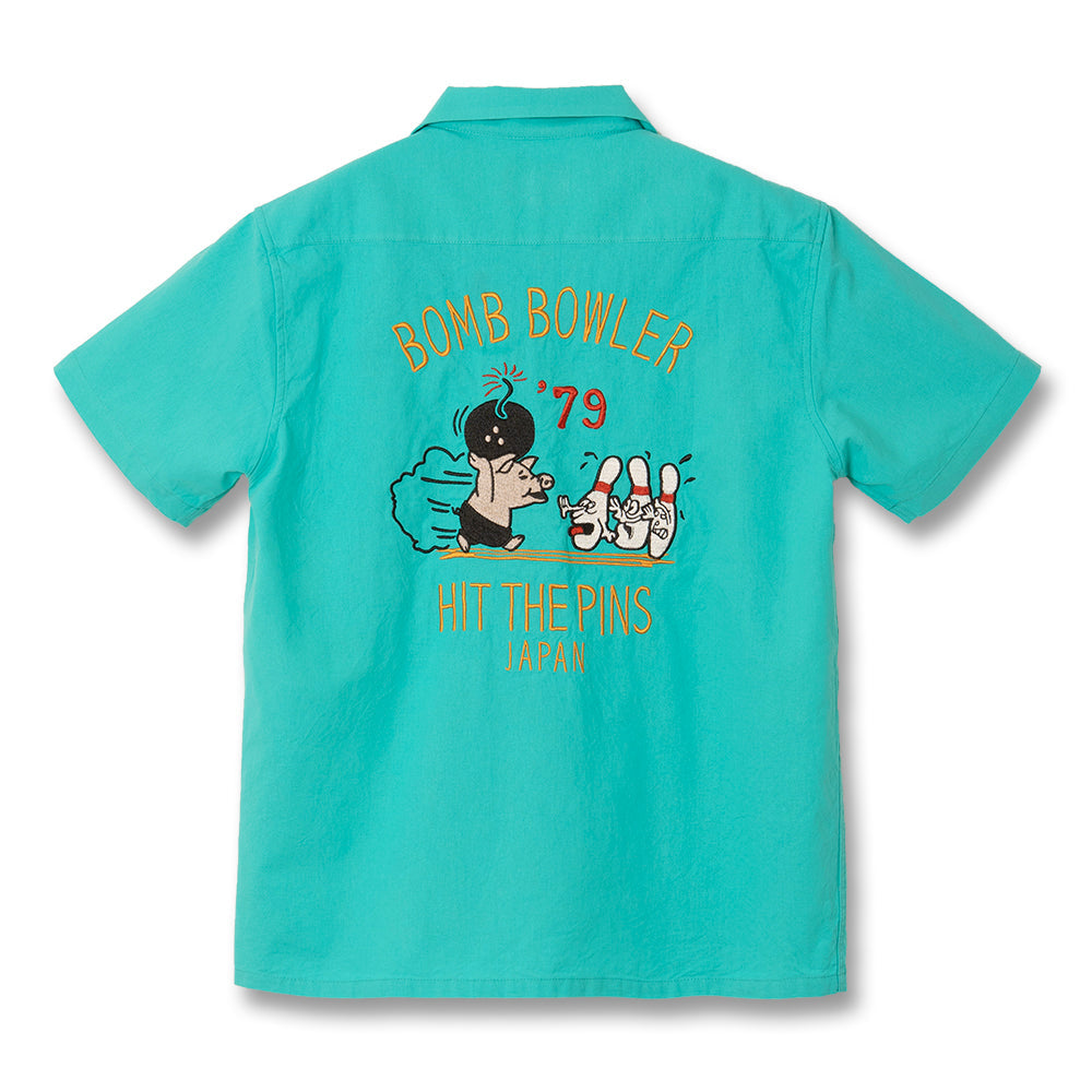 5743 EMBROIDERED BOWLING SHIRT - EMERALD