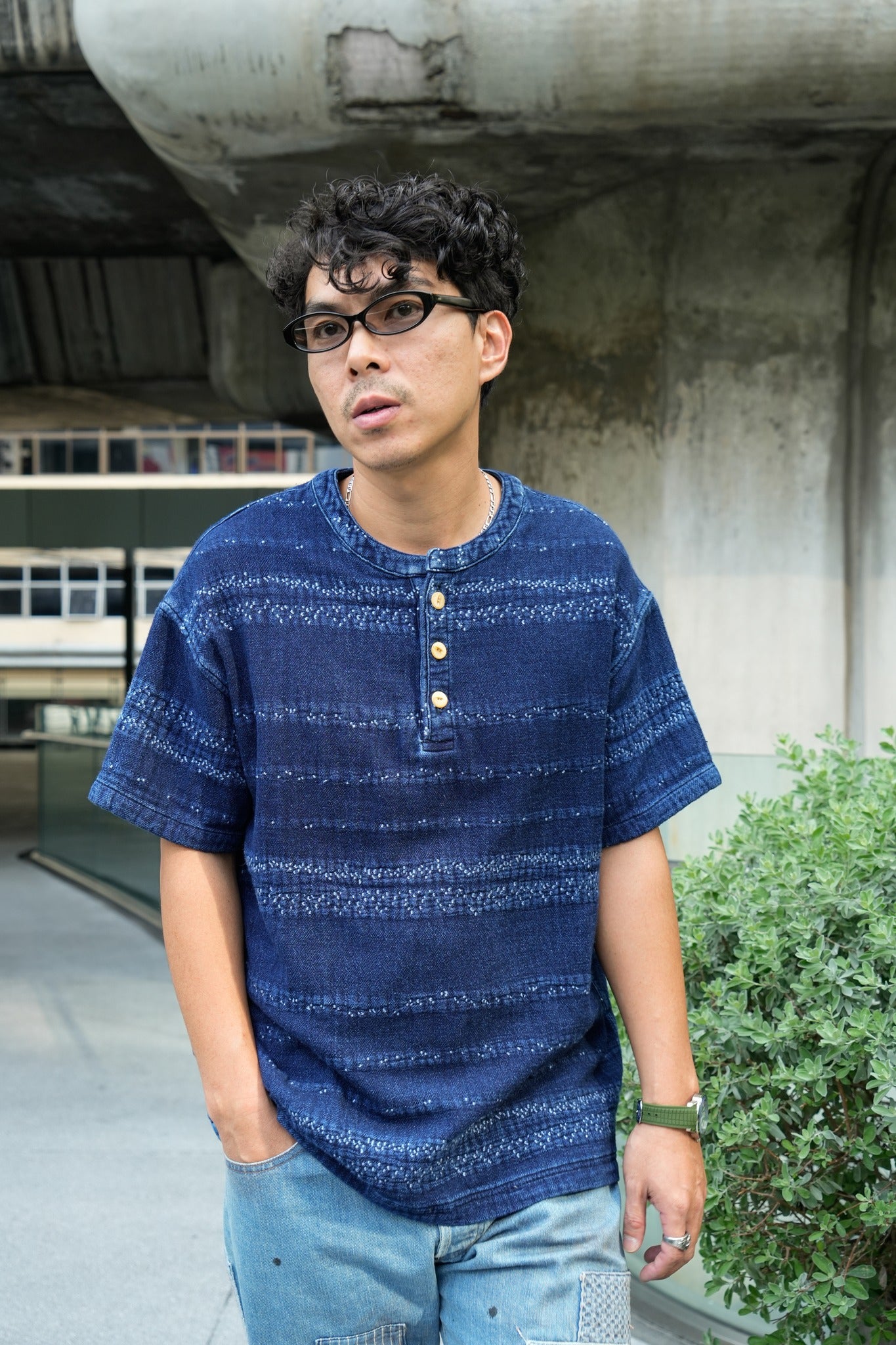 Sashiko Henry shirt - INDIGO