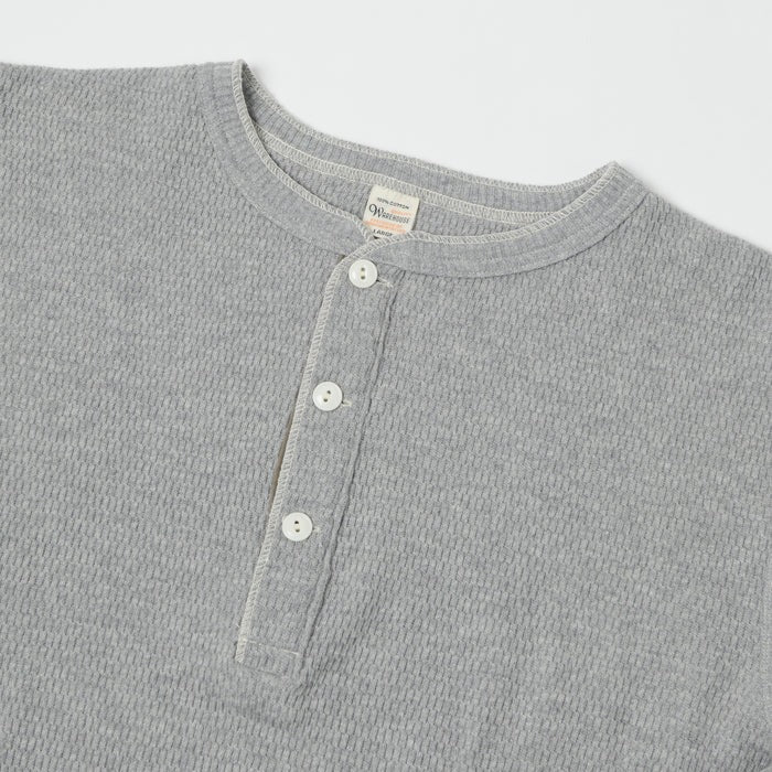 5904 4-needle Henley neck waffle long sleeve T - HEATHER GREY