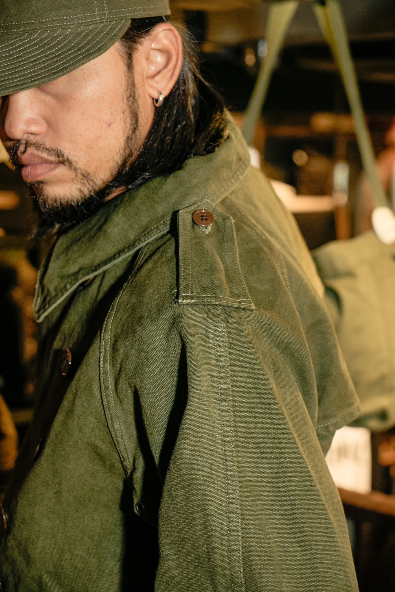 COTTON CANVAS S 1950S FRENCH MOTORCYCLE JACKET - GREEN