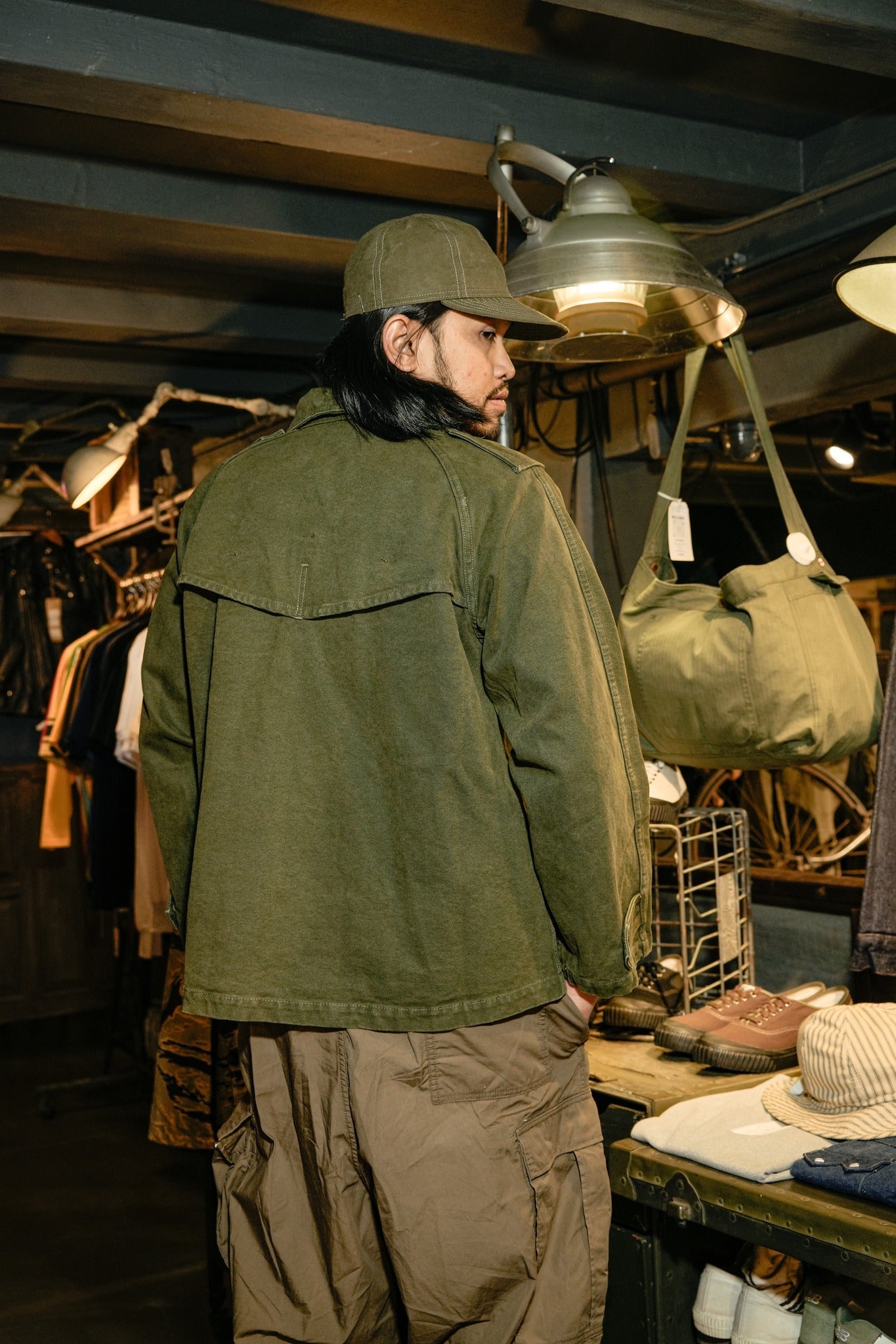 COTTON CANVAS S 1950S FRENCH MOTORCYCLE JACKET - GREEN