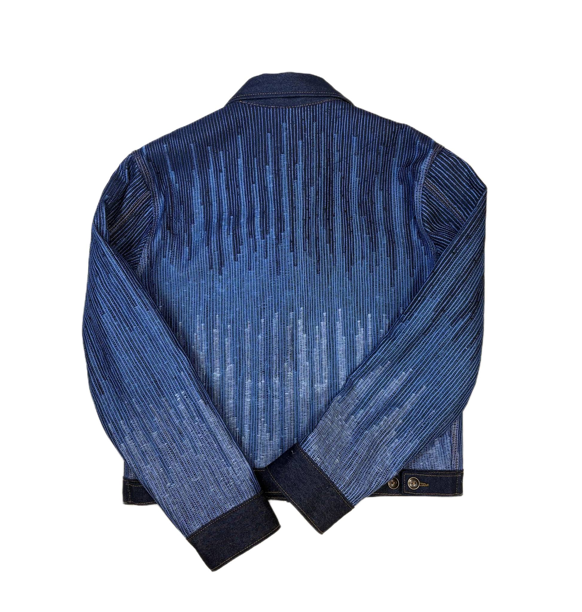 AK/PR/LOT2/JKT/034 Blue Denim All Over Zig-Zag Embroidered 2 Pocket - INDIGO