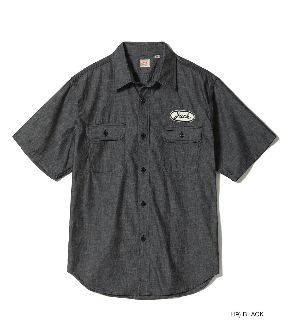 SC39731 CHAMBRAY WORK SHIRT with CHAIN EMBROIDERED - BLACK
