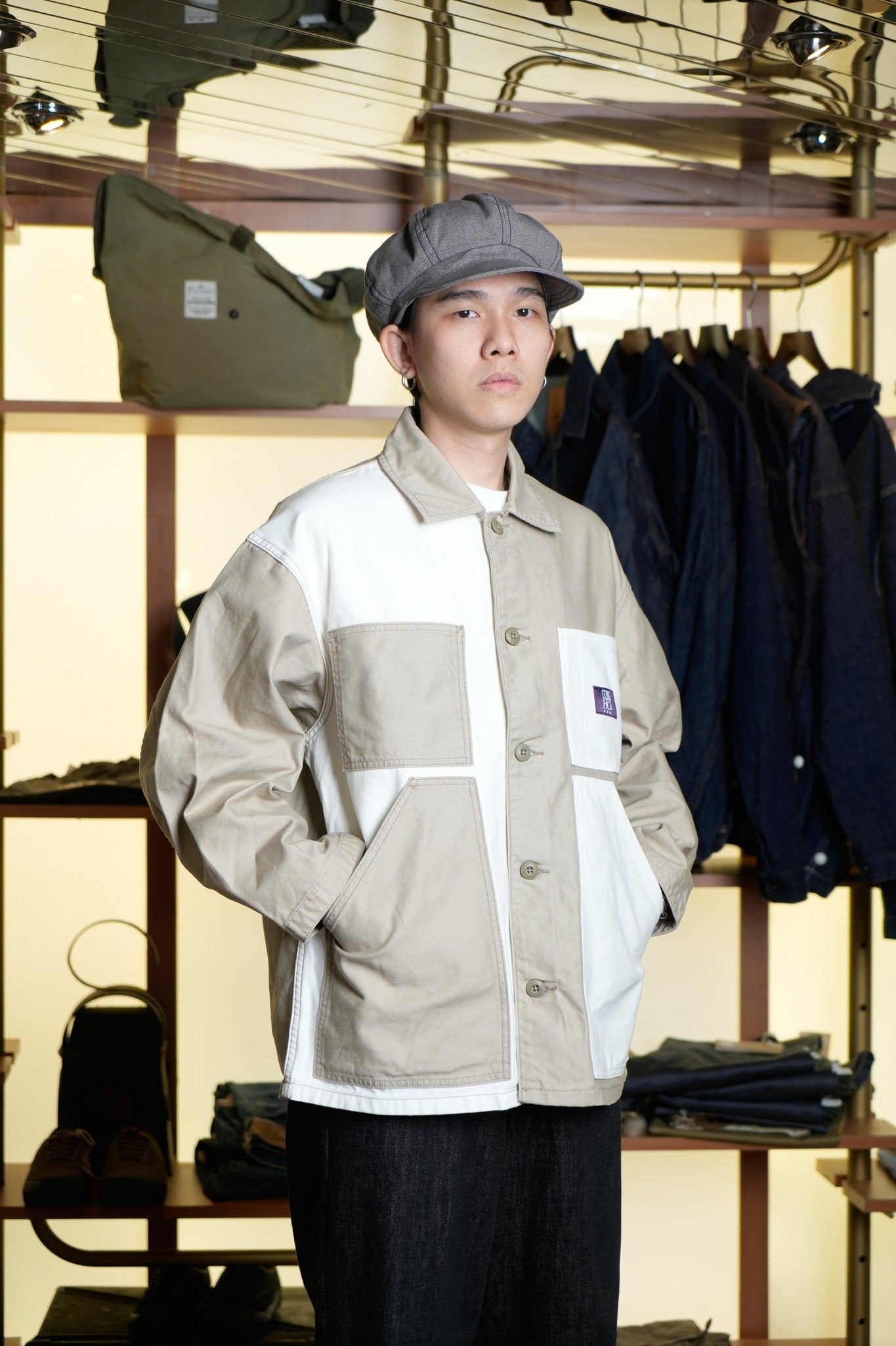 FATIGUE COVER JACKET (BACK SATIN) - WHITE/BEIGE
