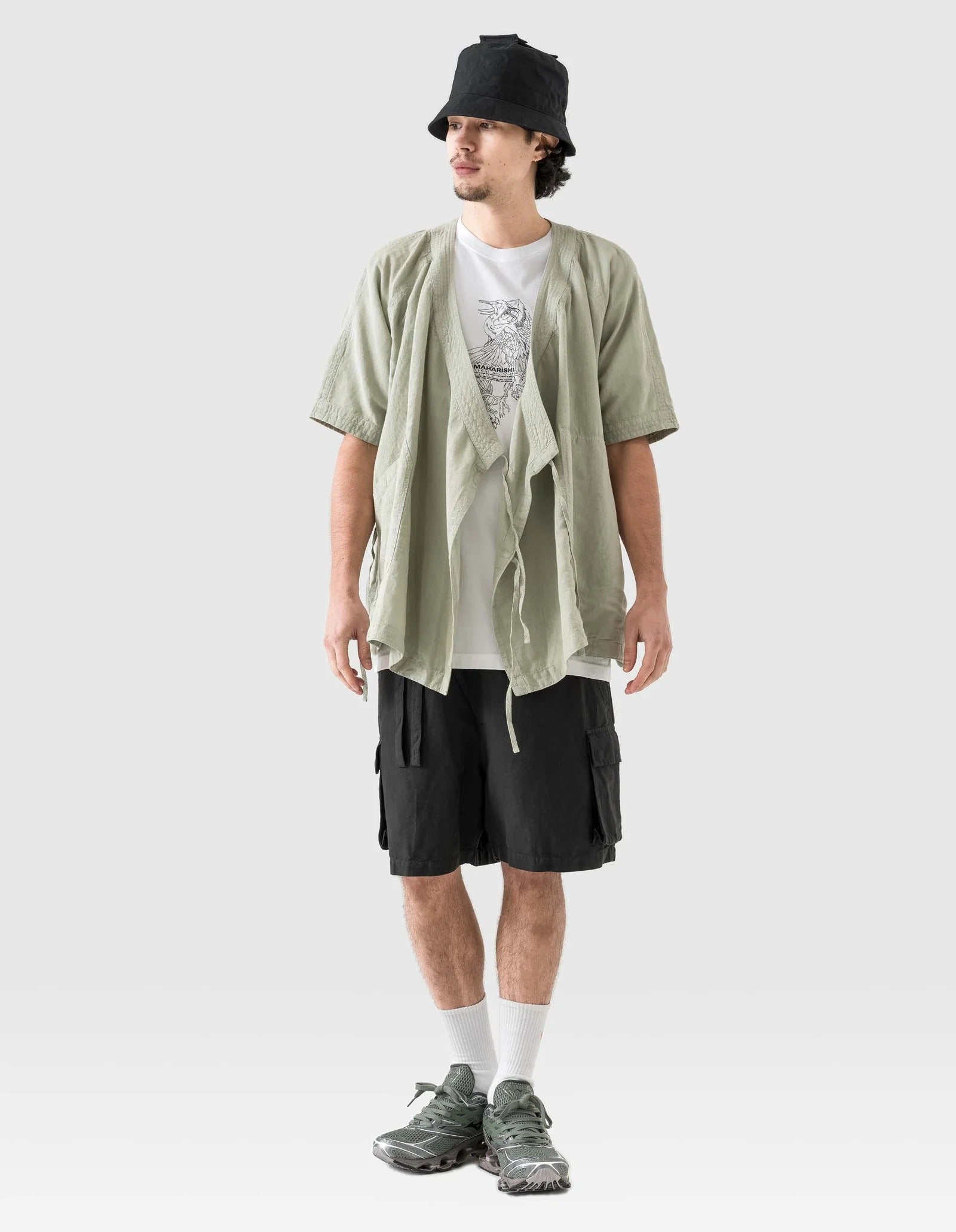 6082 HEMP CARGO ASYM TRACK SHORTS - BLACK