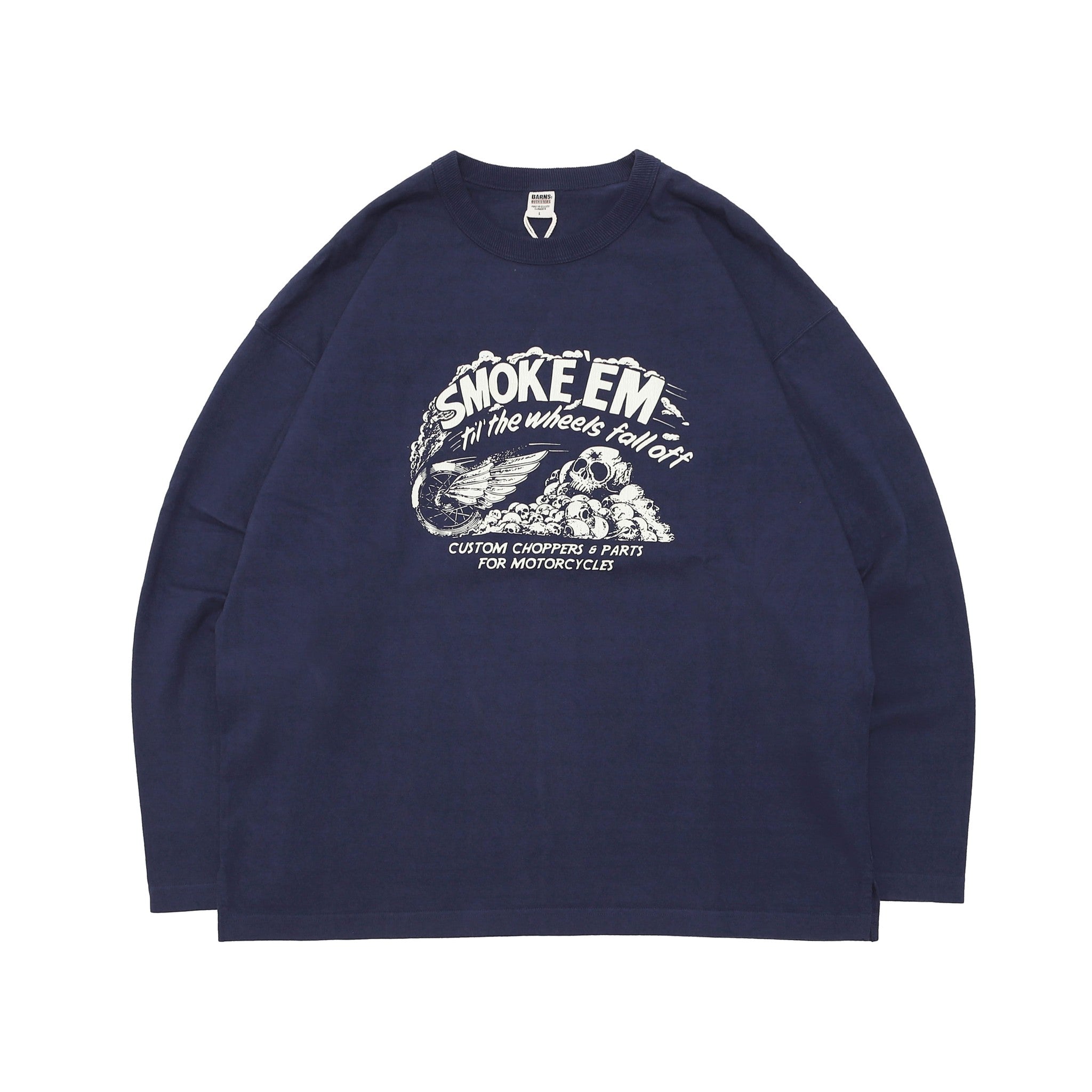 BR-25331 10/- 90's Heavy Weight L/S Print T-shirt SMOKE 'EM - NAVY