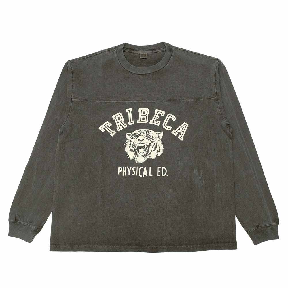 BR-25341 Pigment Dy 14/- G.O.A.T L/S Football T-shirt TRIBECA - BLACK