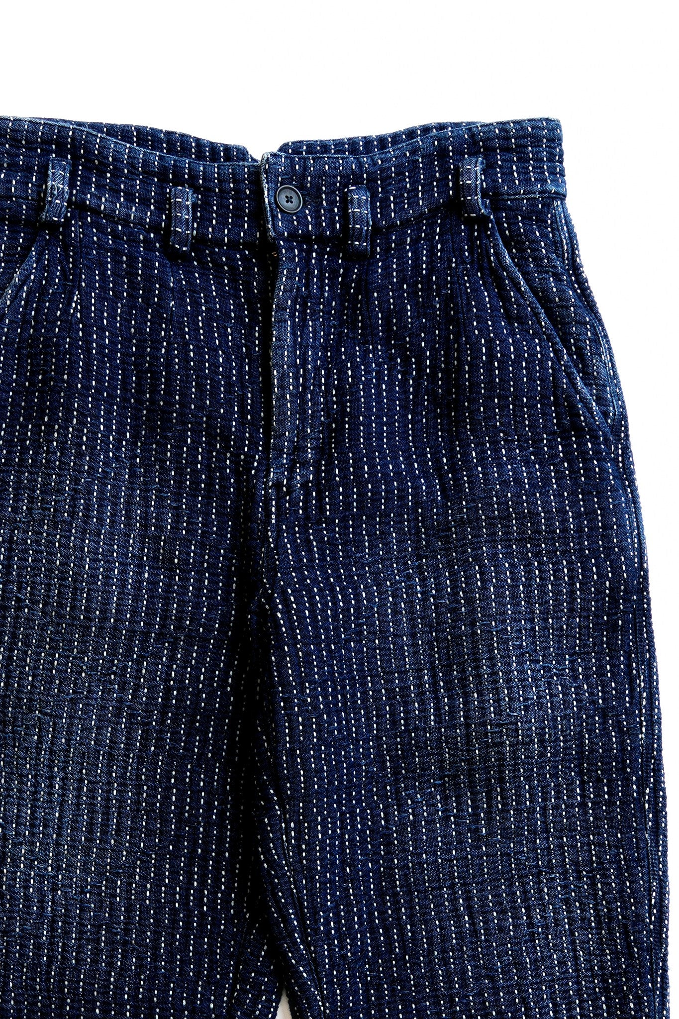 Heavy sashiko white line tapered pants - INDIGO