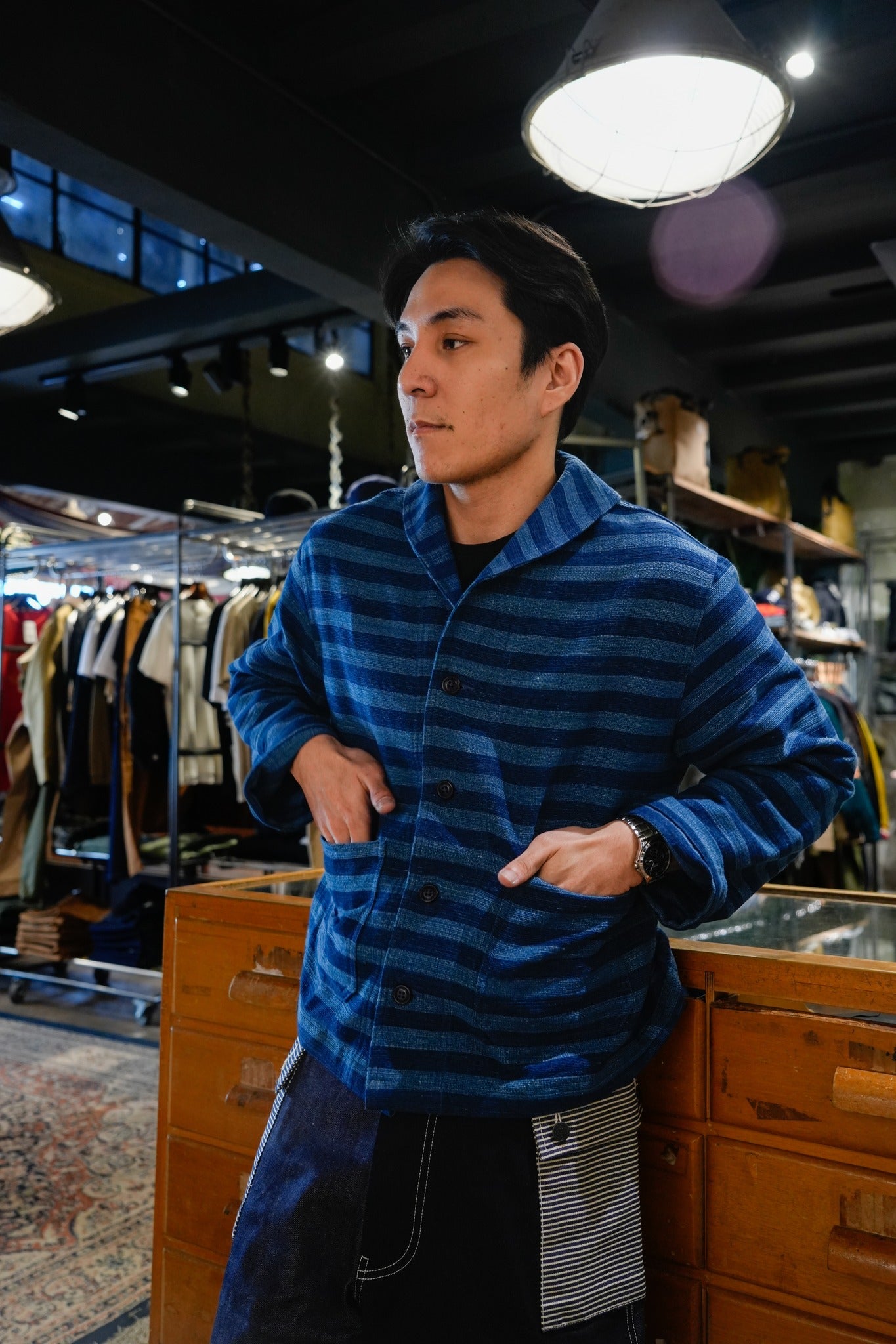 SHAWL COLLAR JACKET - HANDLOOM STRIPE