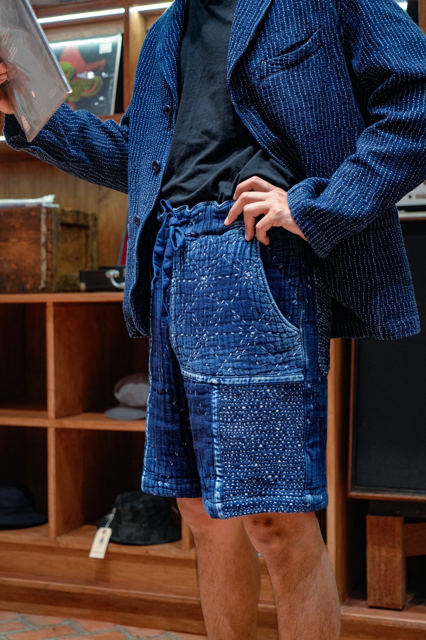 Starry Sashiko Patchwork Pants - INDIGO