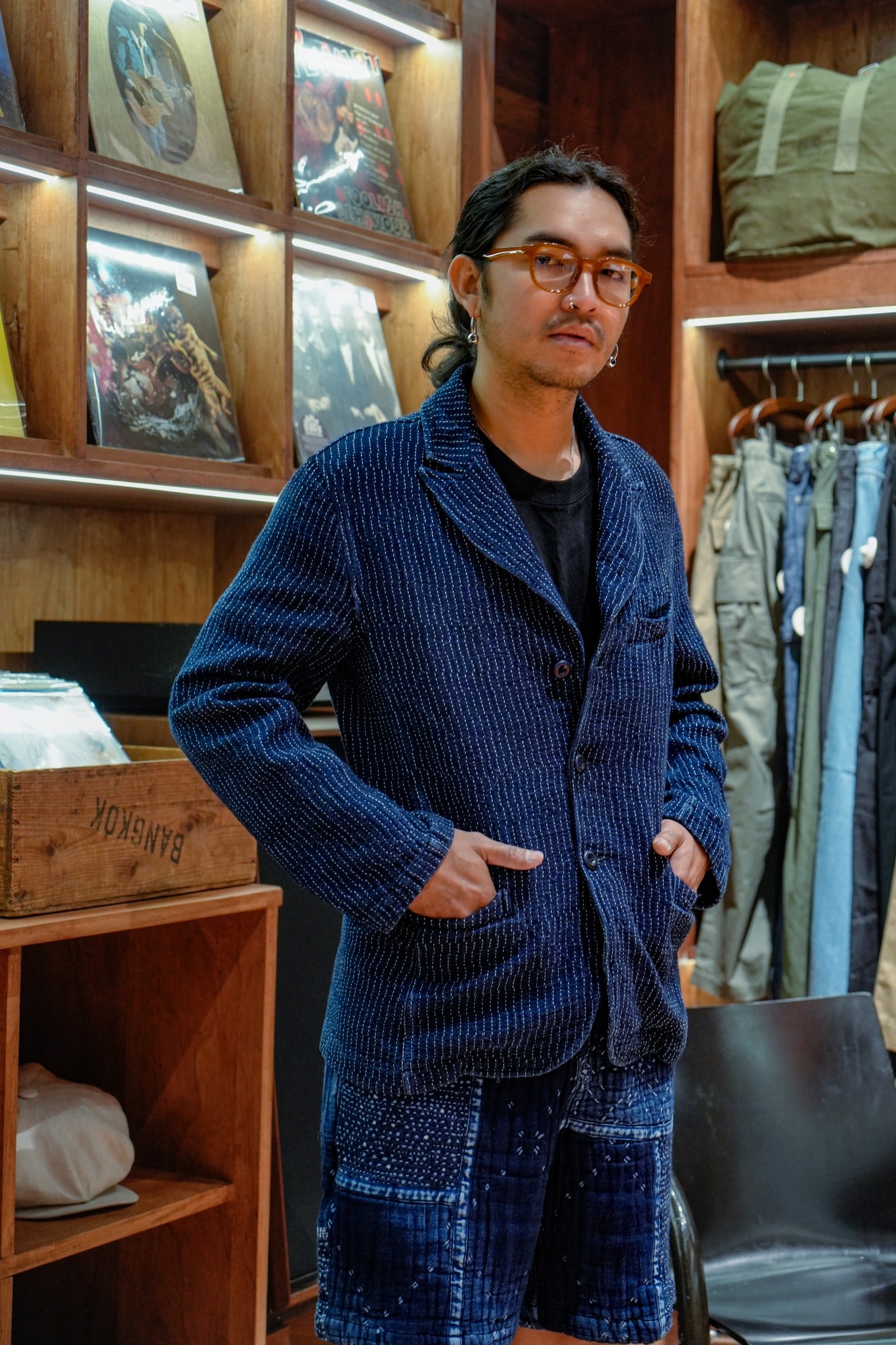 Lightweight Sashiko Peaked Lapel Suit - INDIGO