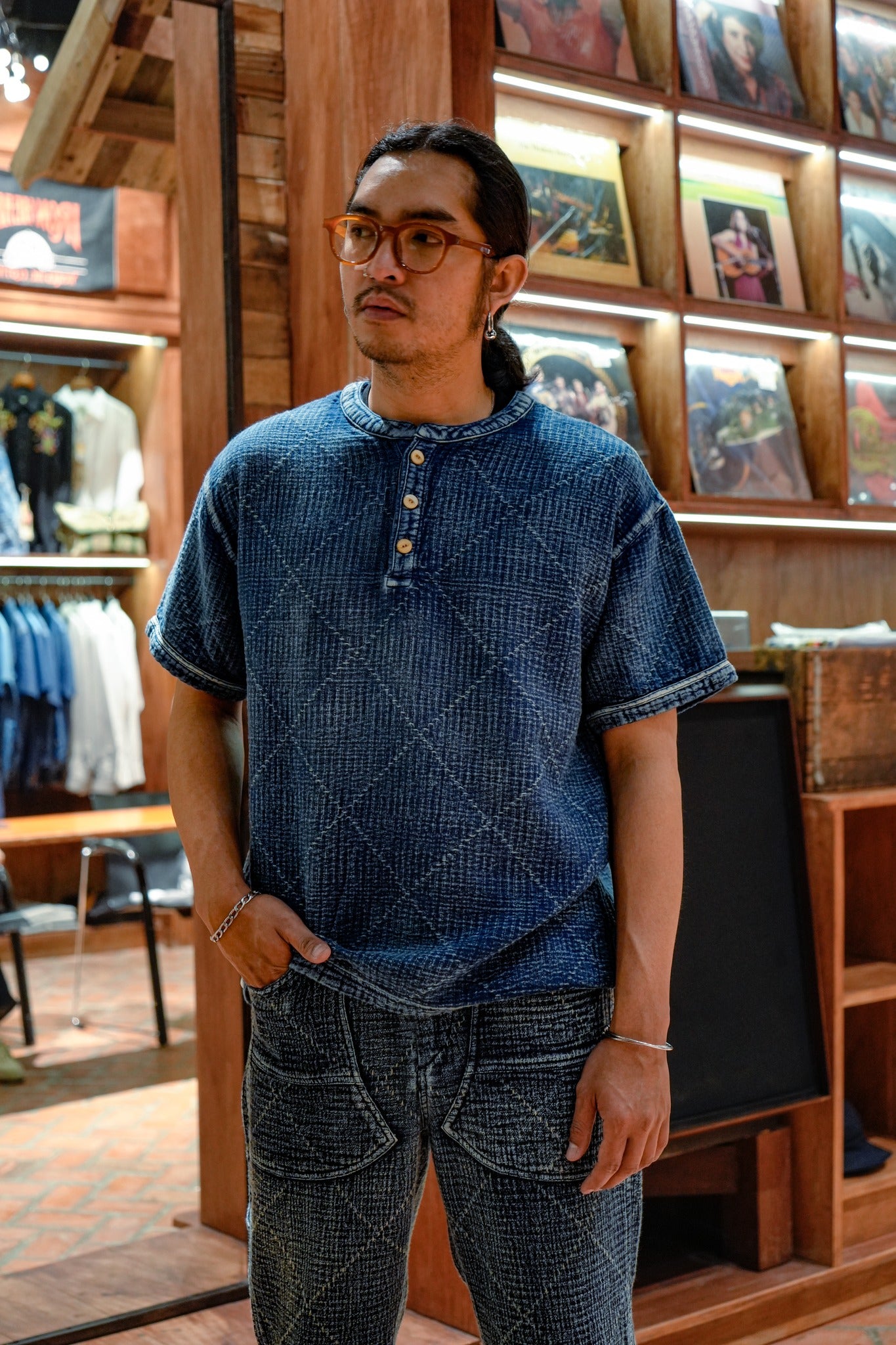 SASHIKO HENRY SHIRT - INDIGO