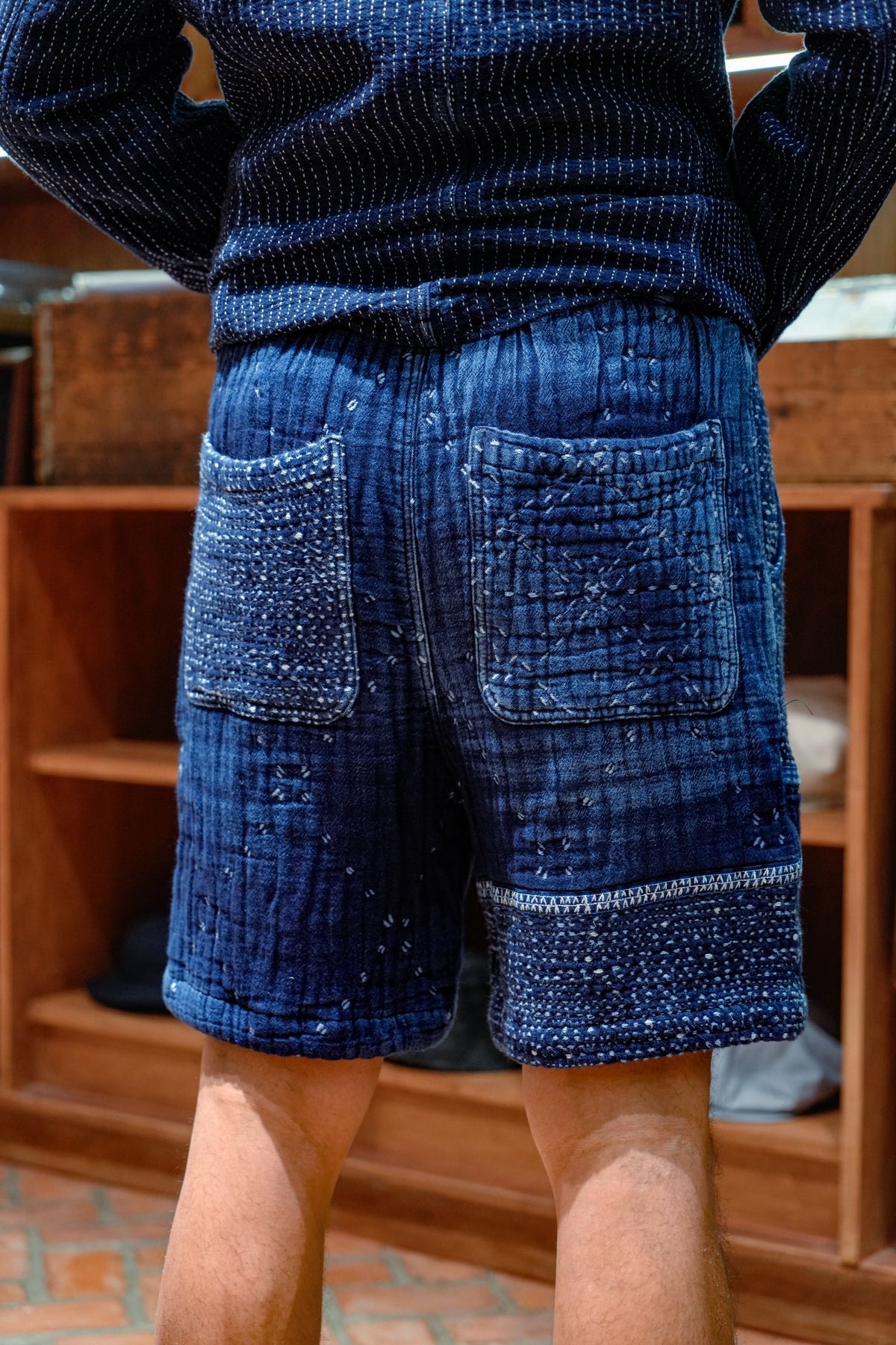 STARRY SASHIKO PATCHWORK PANTS - INDIGO
