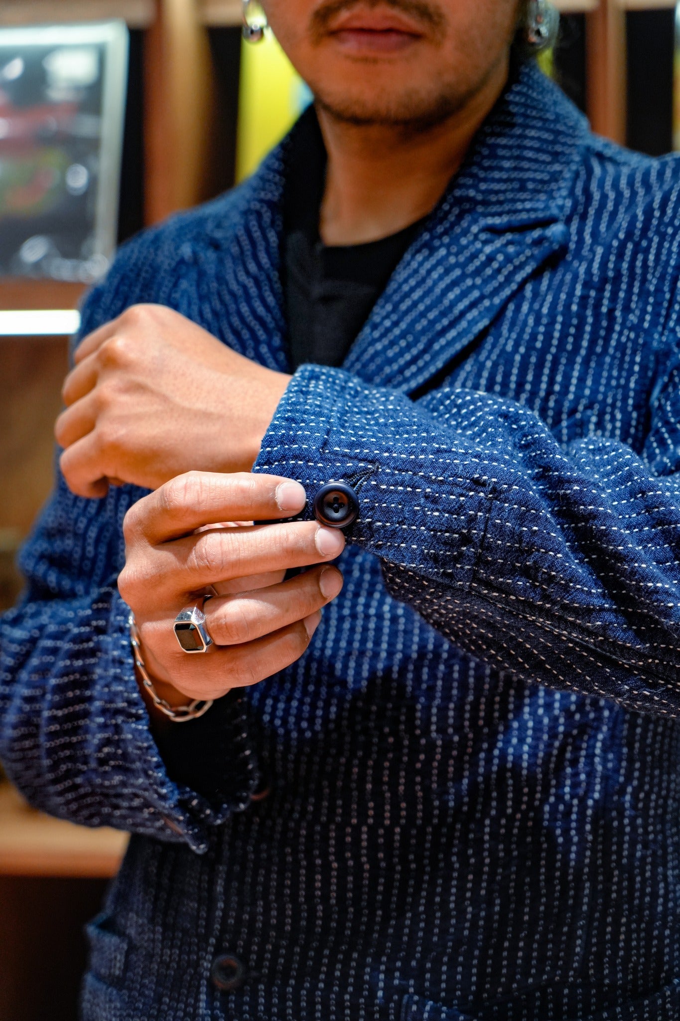 Lightweight Sashiko Peaked Lapel Suit - INDIGO