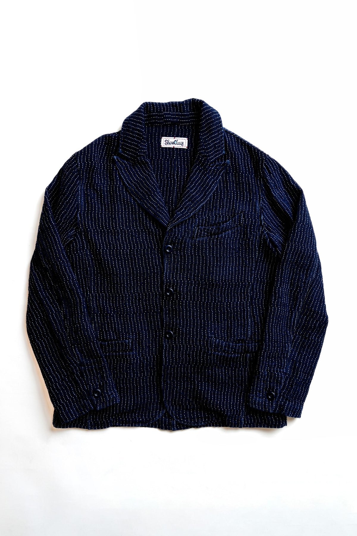 LIGHTWEIGHT SASHIKO PEAKED LAPEL SUIT - INDIGO
