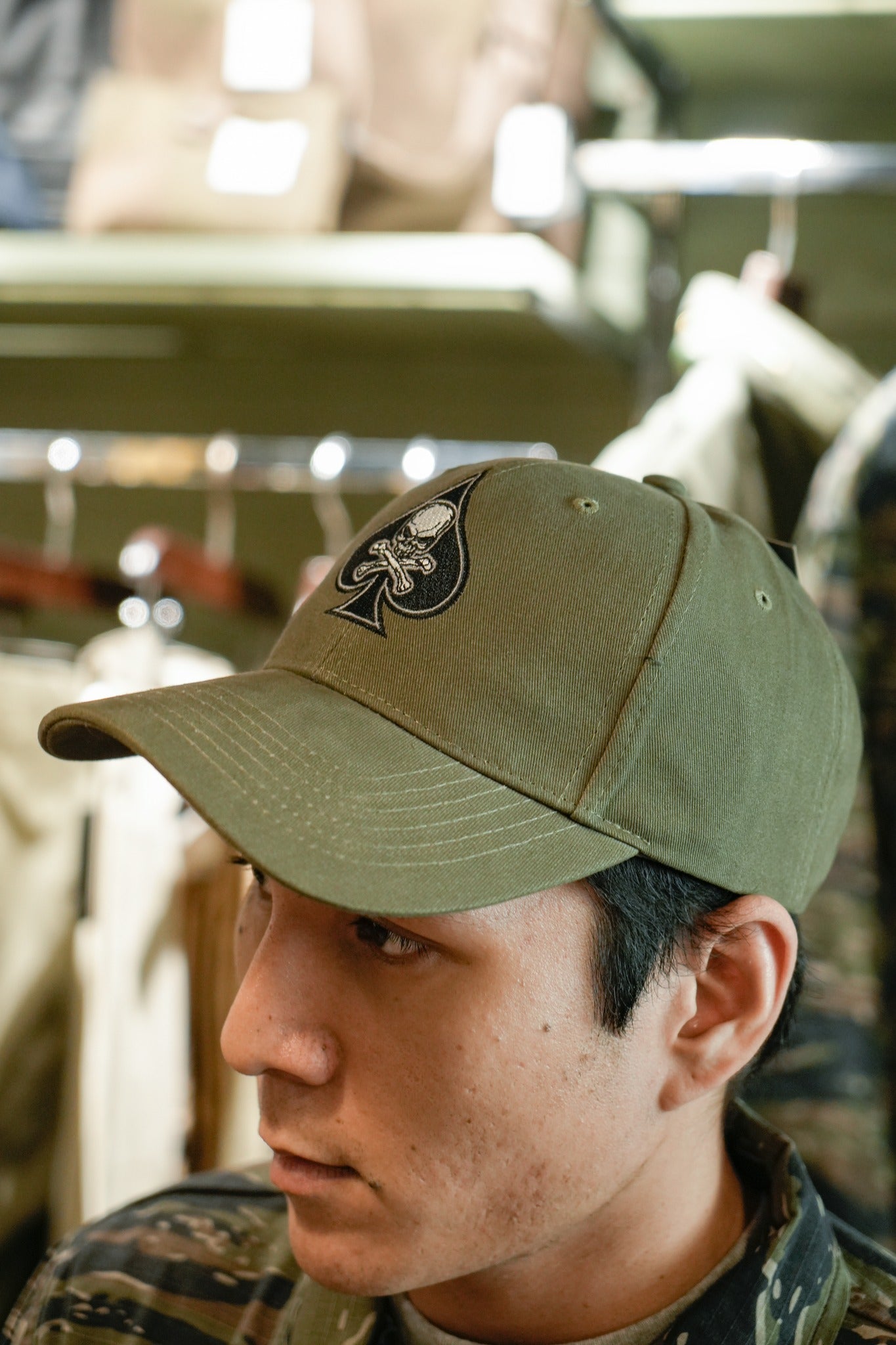 BLACK INK DEATH SPADE LOW PROFILE INSIGNIA CAP - OLIVE DRAB