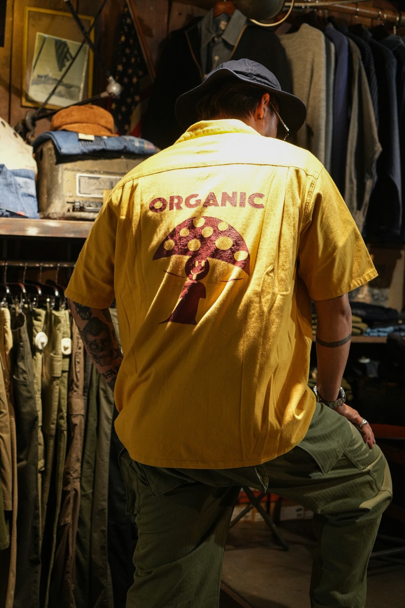 COTTON JURSEY MUSHROOM PRINT OPENVSHIRT - YELLOW