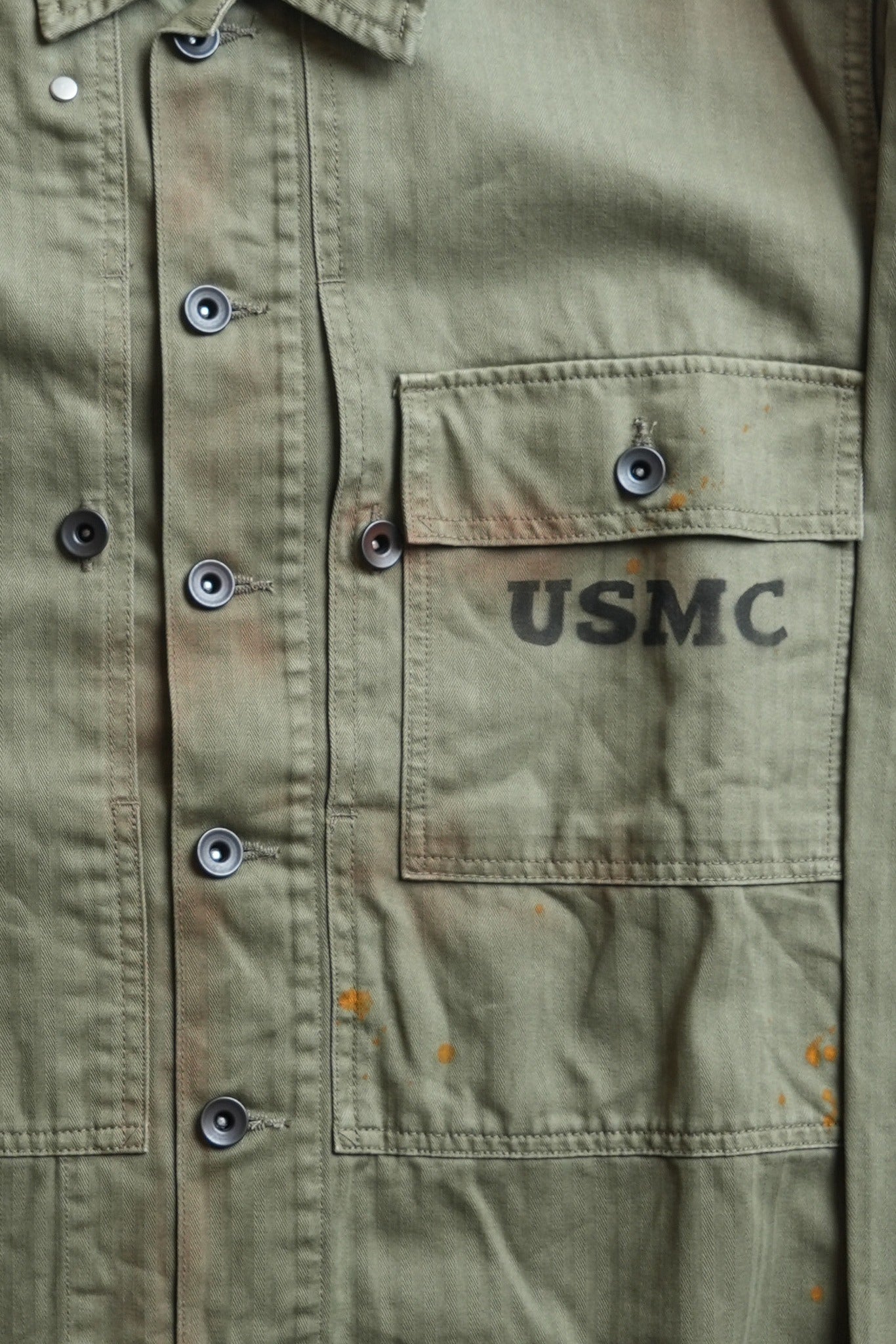 COTTON HBT P-44 USMC JACKET WITH VINTAGE PROCESSING - GREEN