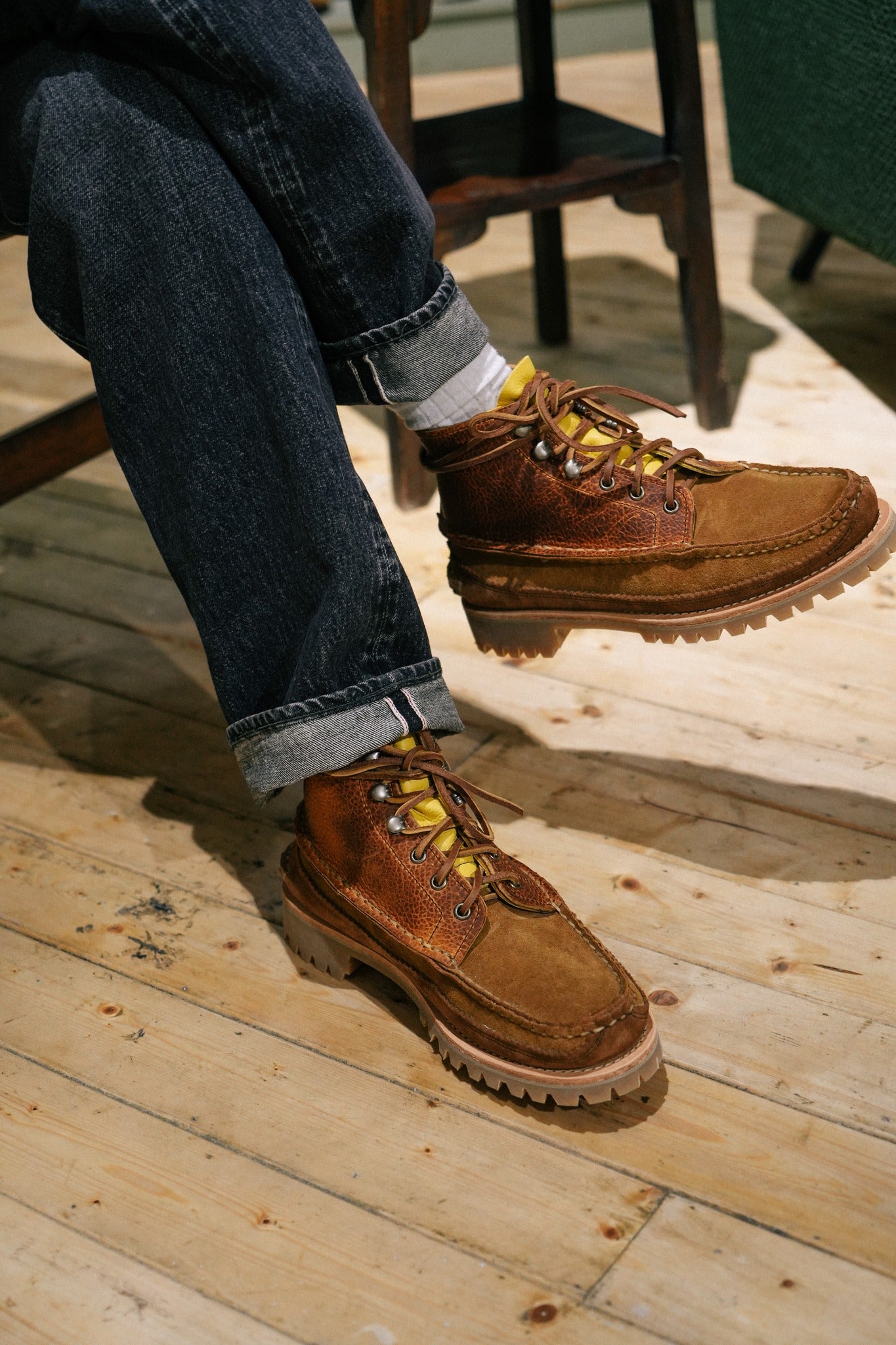 All Handsewn Maine Guide 6 Eye DB Boots - Brown Multi