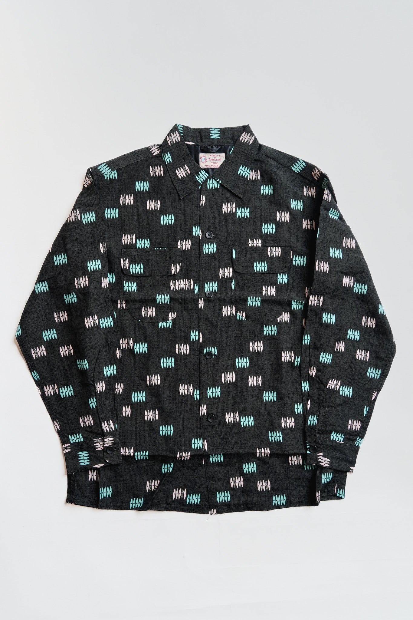 PRINTED LOOP COLLAR SHIRT - BLACK