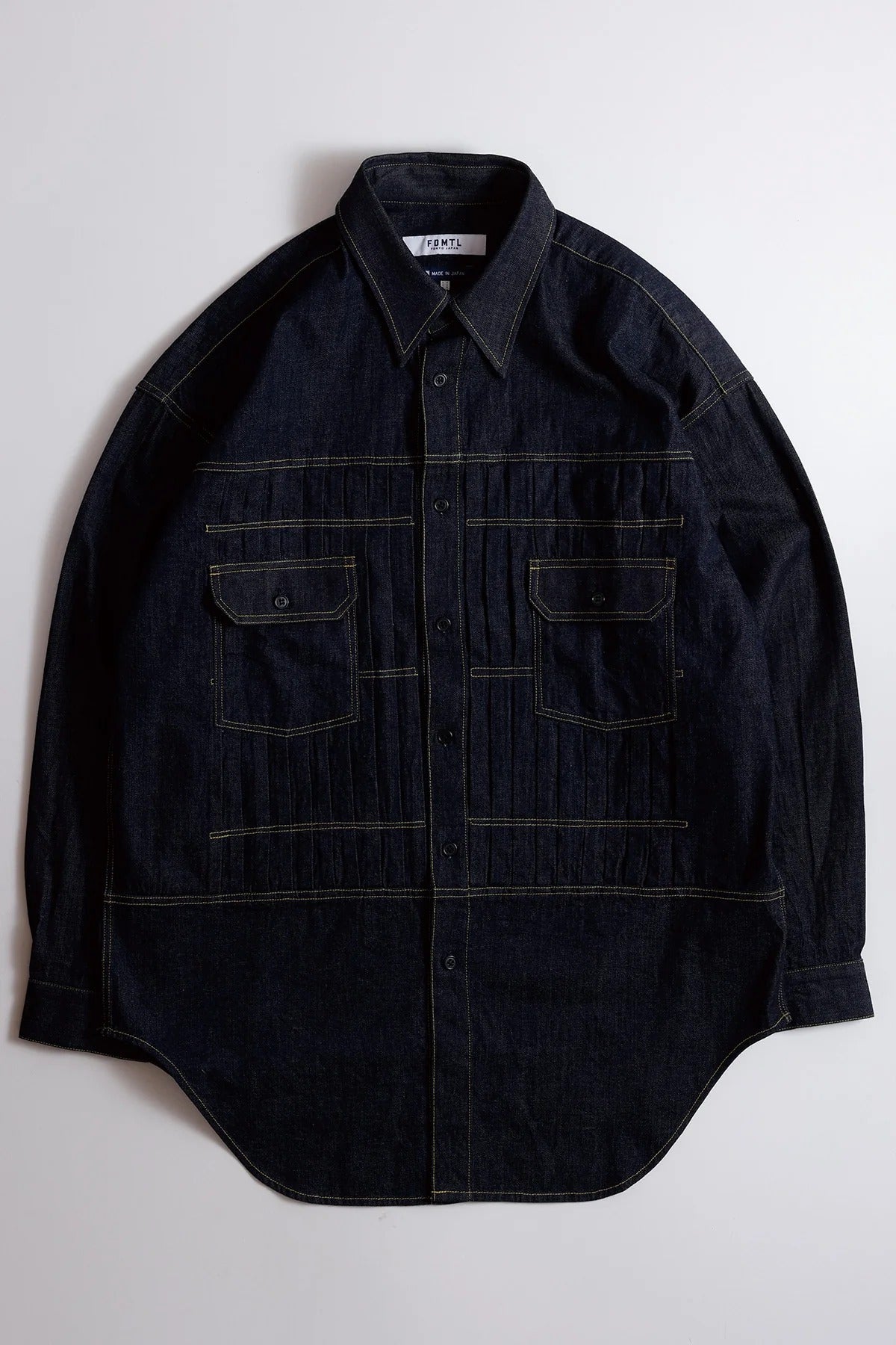 DENIM PLEATED SHIRT RINSE (FA26) - INDIGO