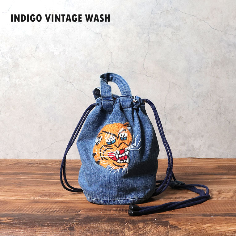 6880 EMB DENIM EFFECT BAG (TIGER) - INDIGO VINTAGE WASH