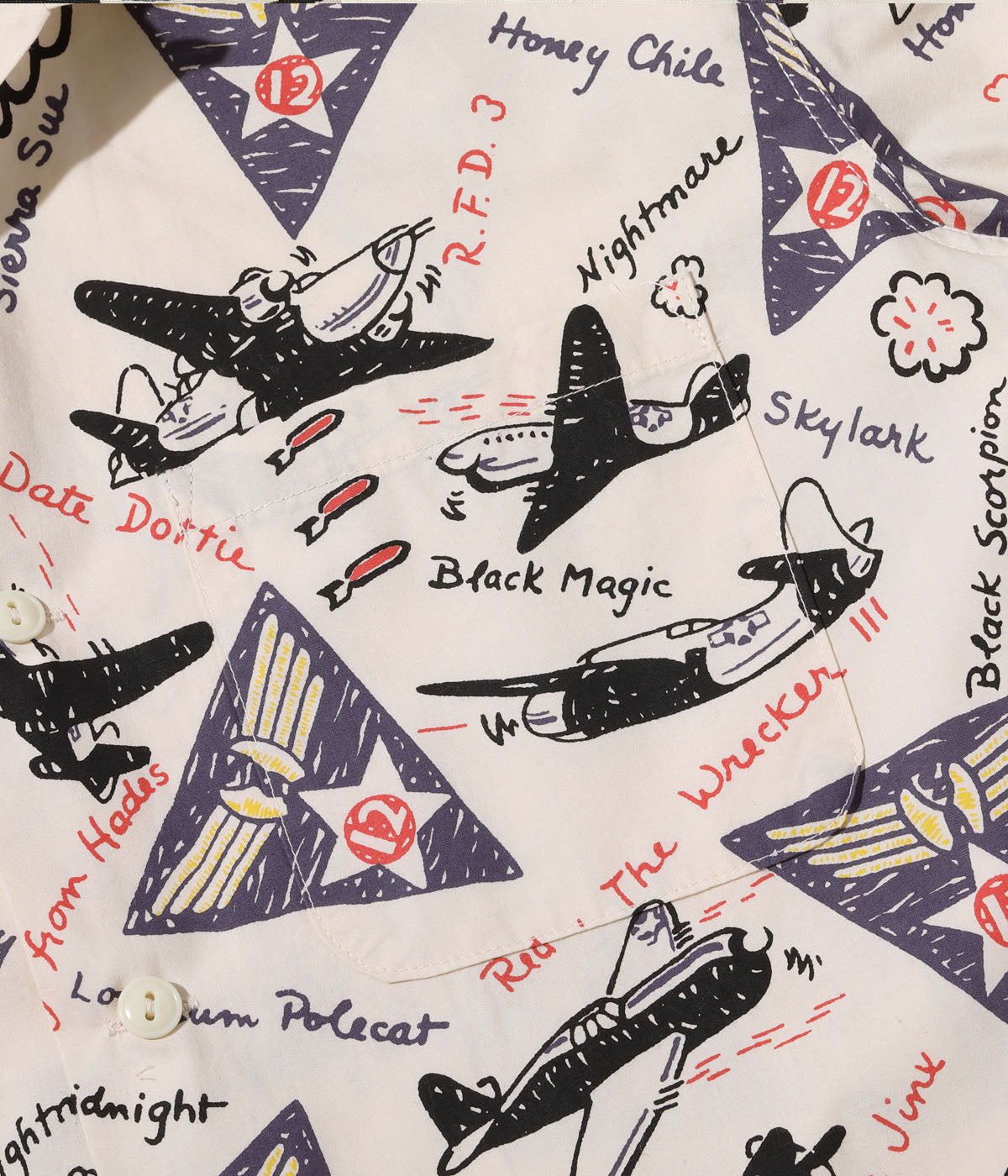 BR39323 TWELFTH AIR FORCE PRINT SHIRT - OFF WHITE