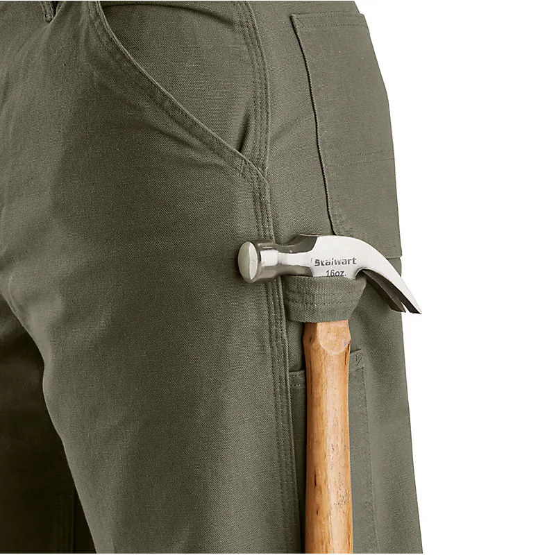 LOOSE STRAIGHT WASHED DUCK DUNGAREE WORK PANTS - MOSS