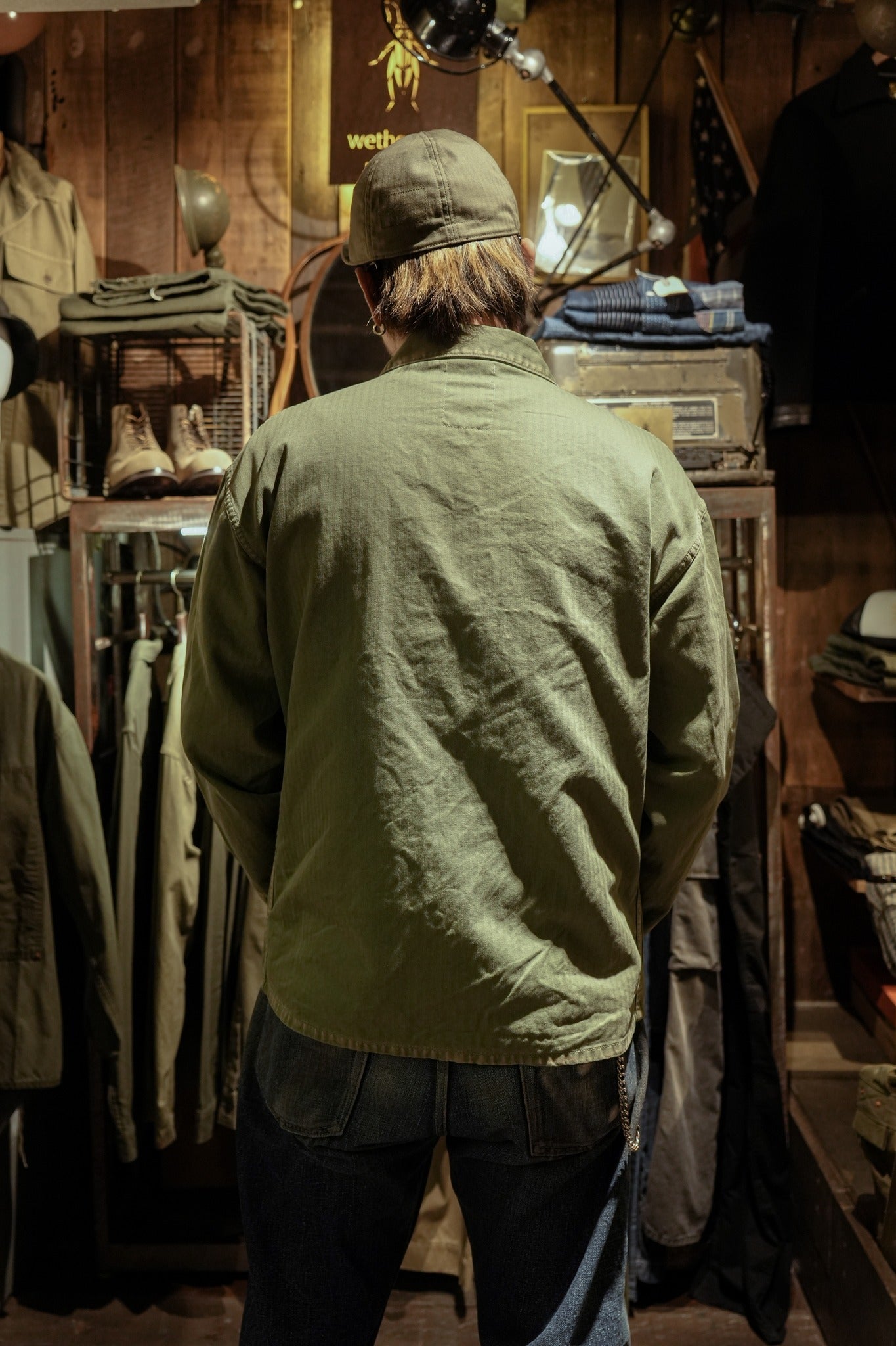 COTTON HBT P-41 USMC JACKET WITH VINTAGE PROCESSING - GREEN