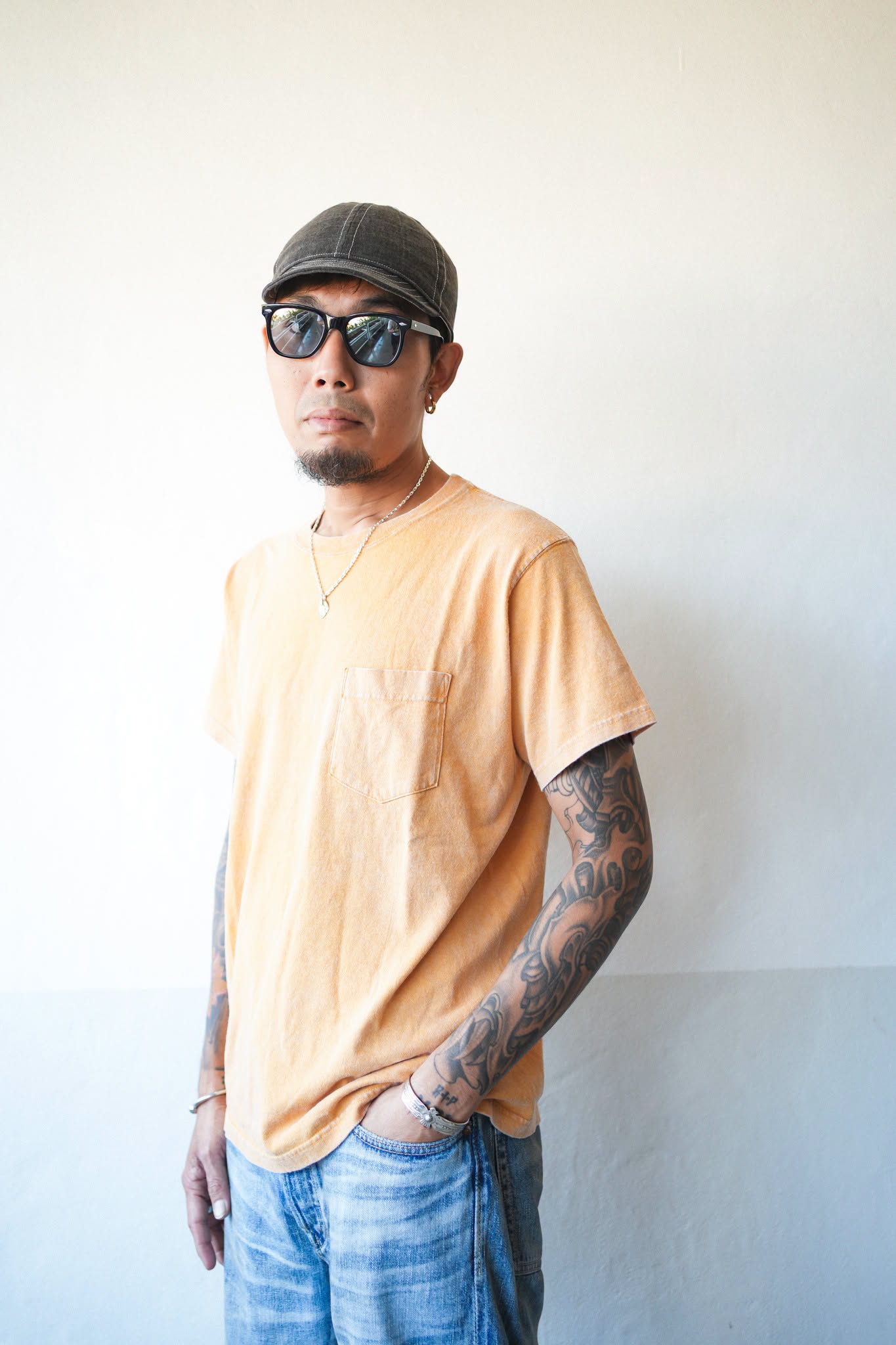 VINTAGE DYE CREW POCKET TEE S/S - MUSTARD