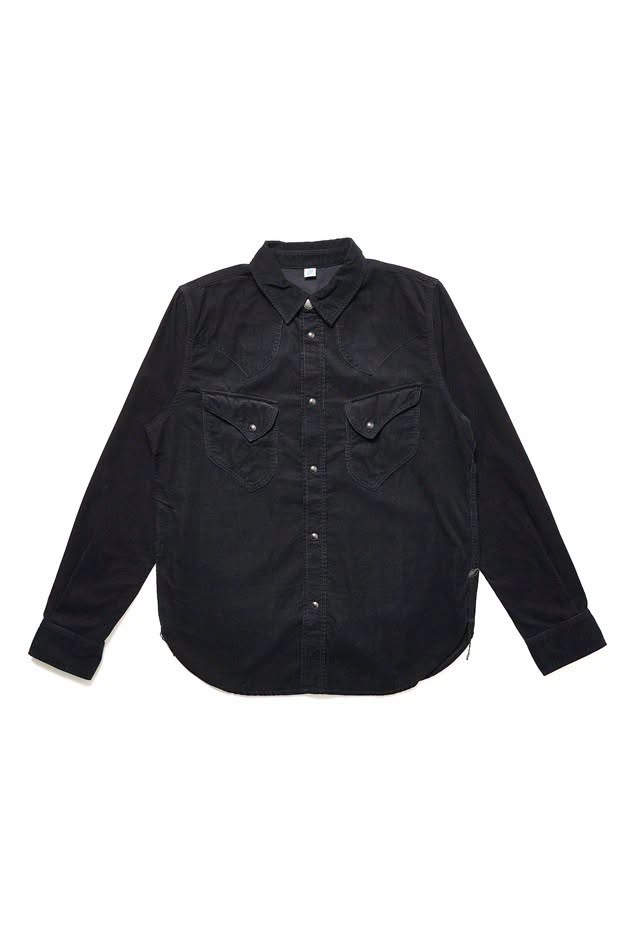 2236-IDBK Indigo Corduroy Curved Pocket Shirt - INDIGO X BLACK