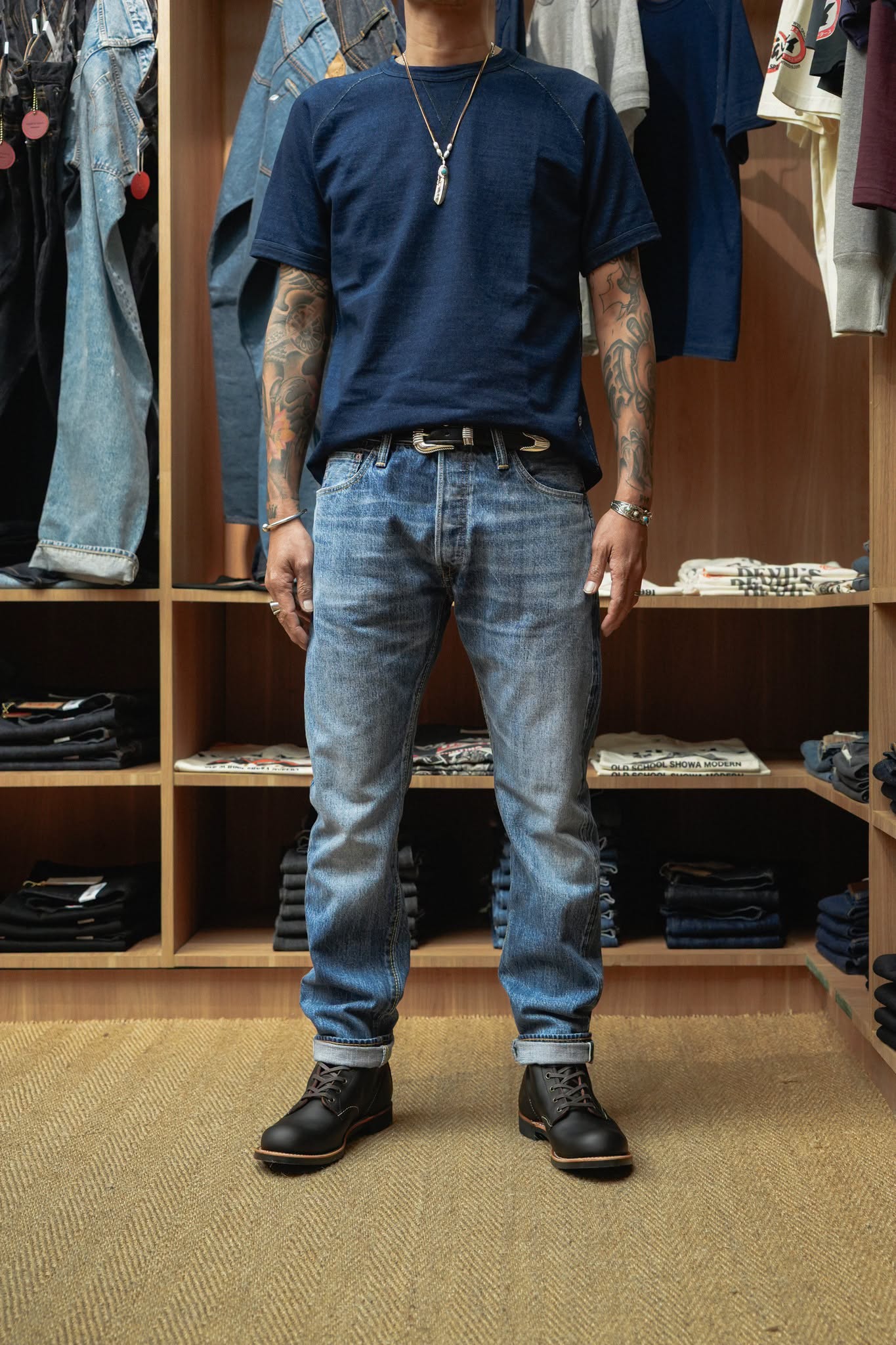 USED-019-ID 14oz Natural Wash Denim Relaxed Tapered - INDIGO