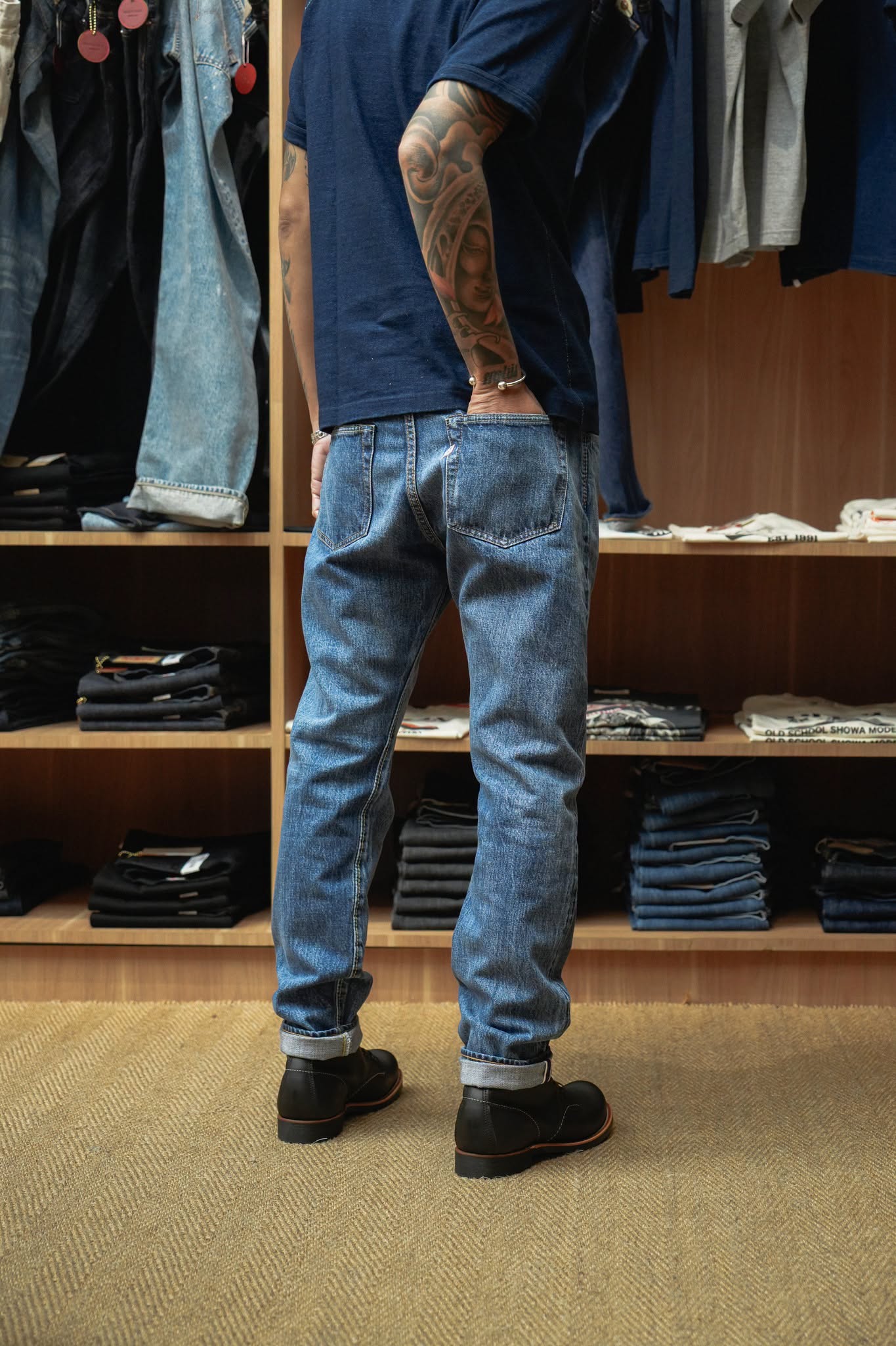 USED-019-ID 14oz Natural Wash Denim Relaxed Tapered - INDIGO