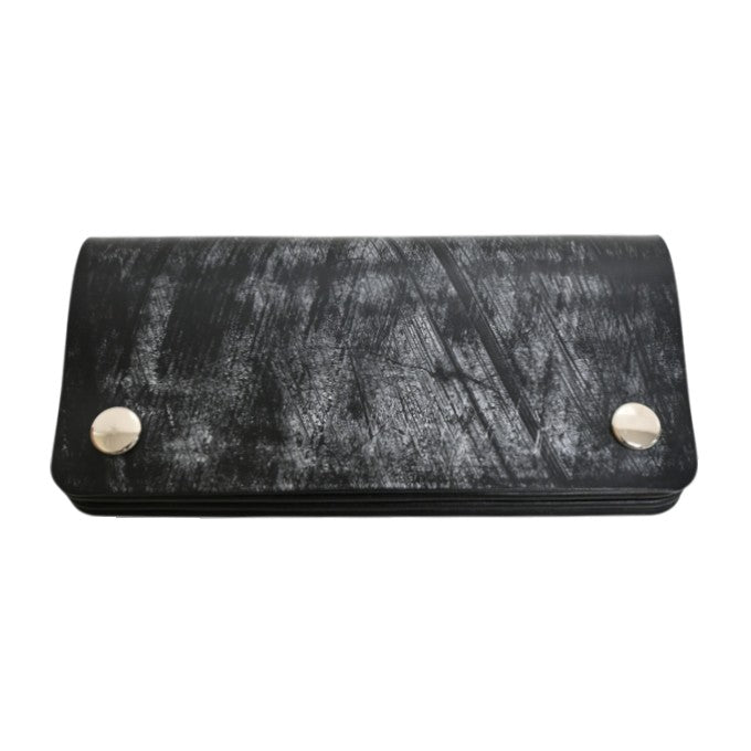 7584 LEATHER TRACKER WALLET LONG WALLET GENUINE LEATHER COWHIDE - BLACK
