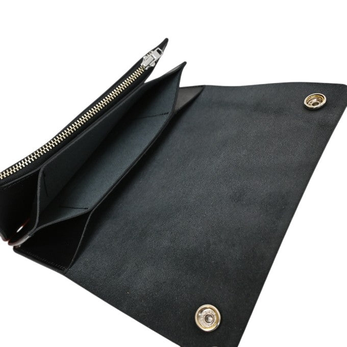 7584 LEATHER TRACKER WALLET LONG WALLET GENUINE LEATHER COWHIDE - BLACK