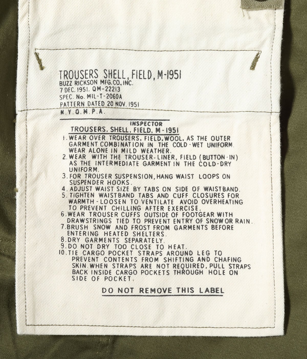 BR42529 TROUSERS SHELL FIELD M-1951 SHORT LENGTH - OLIVE