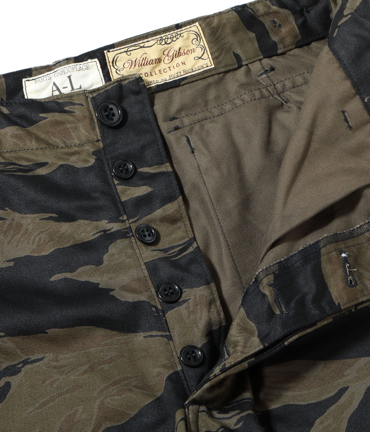 BR42594 WILLIAM GIBSON COLLECTION BLACK TIGER PATTERN TROUSERS OVER DYE - BLACK