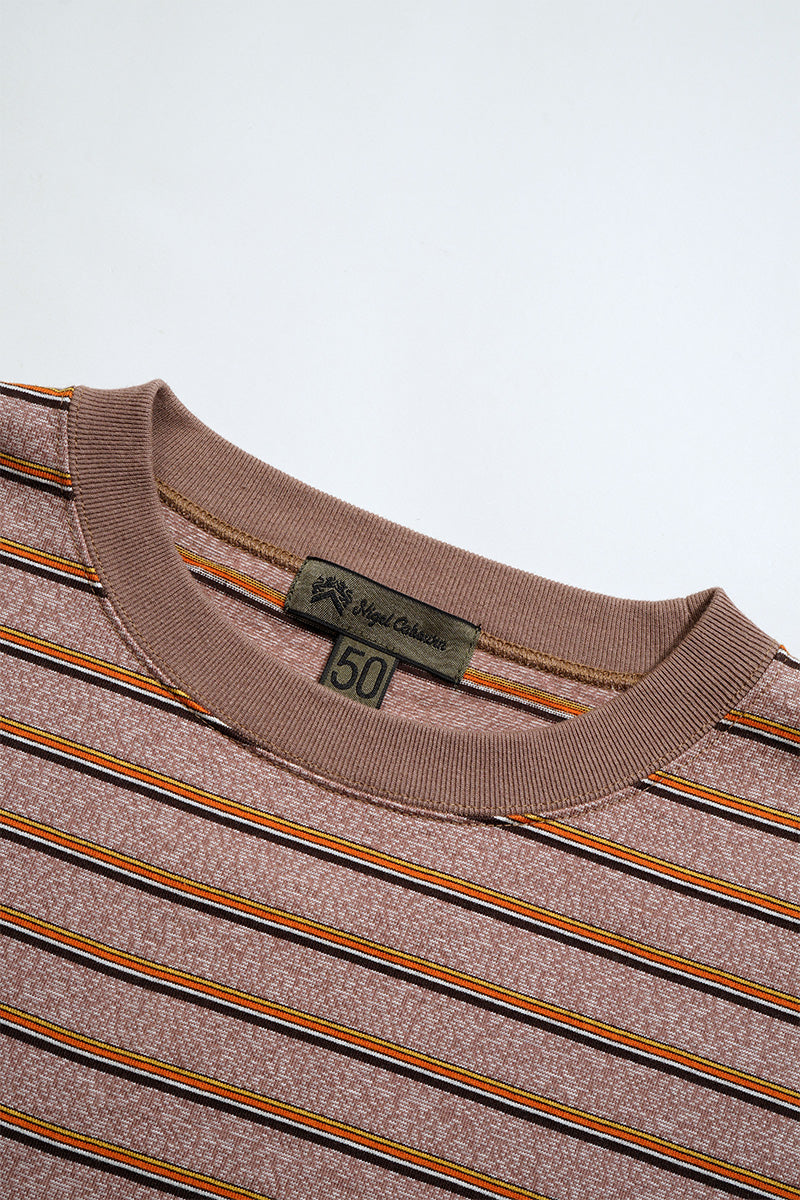 7.8oz BORDER HALF SLEEVE T-SHIRT - LIGHT BROWN